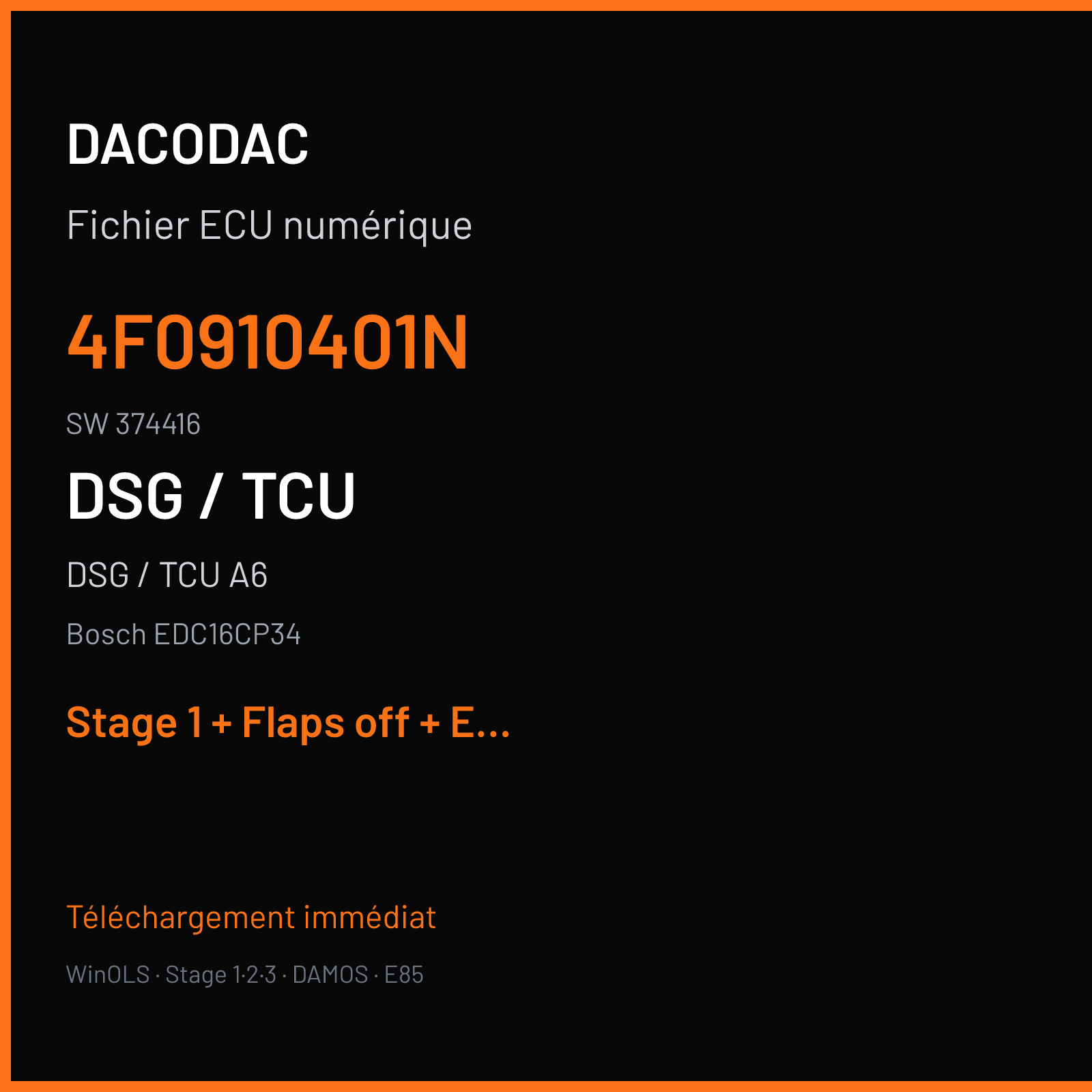 DSG / TCU A6 3.0 TDI (2005) — Bosch EDC16CP34 — 4F0910401N · 374416 — Stage 1 + Flaps off + EGR off + DPF off + VMAX off