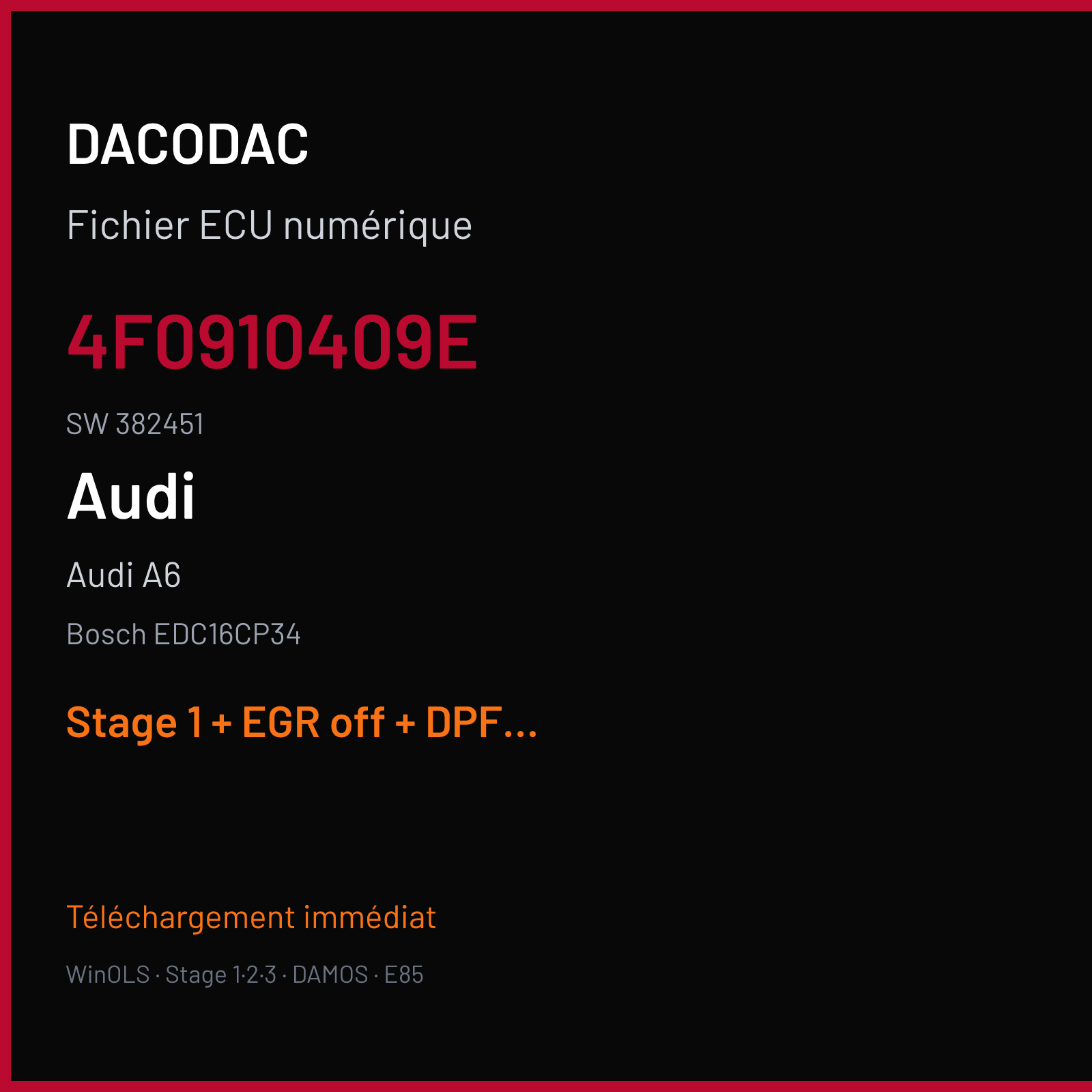Audi A6 (2006) — Bosch EDC16CP34 — 4F0910409E · 382451 — Stage 1 + EGR off + DPF off + VMAX off