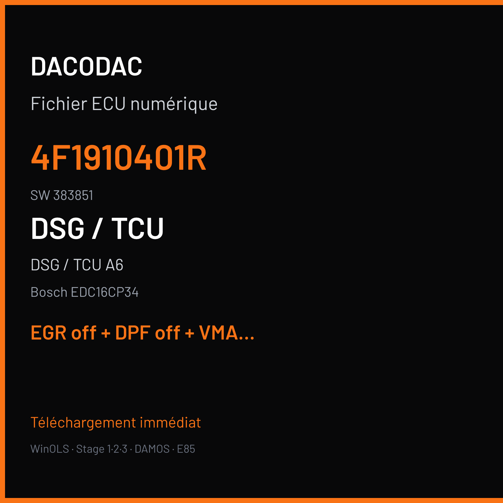 DSG / TCU A6 2.7 TDI (2007) — Bosch EDC16CP34 — 4F1910401R · 383851 — EGR off + DPF off + VMAX off