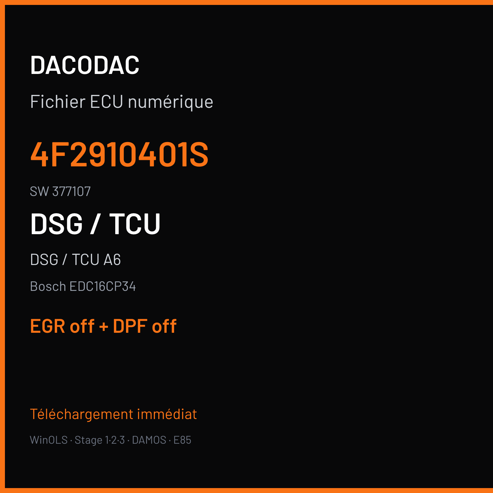 DSG / TCU A6 2.7 TDI (2006) — Bosch EDC16CP34 — 4F2910401S · 377107 — EGR off + DPF off