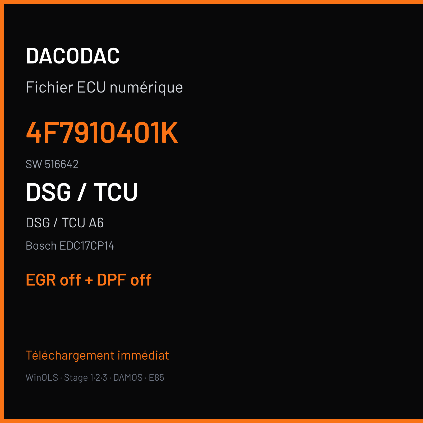 DSG / TCU A6 2.7 TDI (2009) — Bosch EDC17CP14 — 4F7910401K · 516642 — EGR off + DPF off