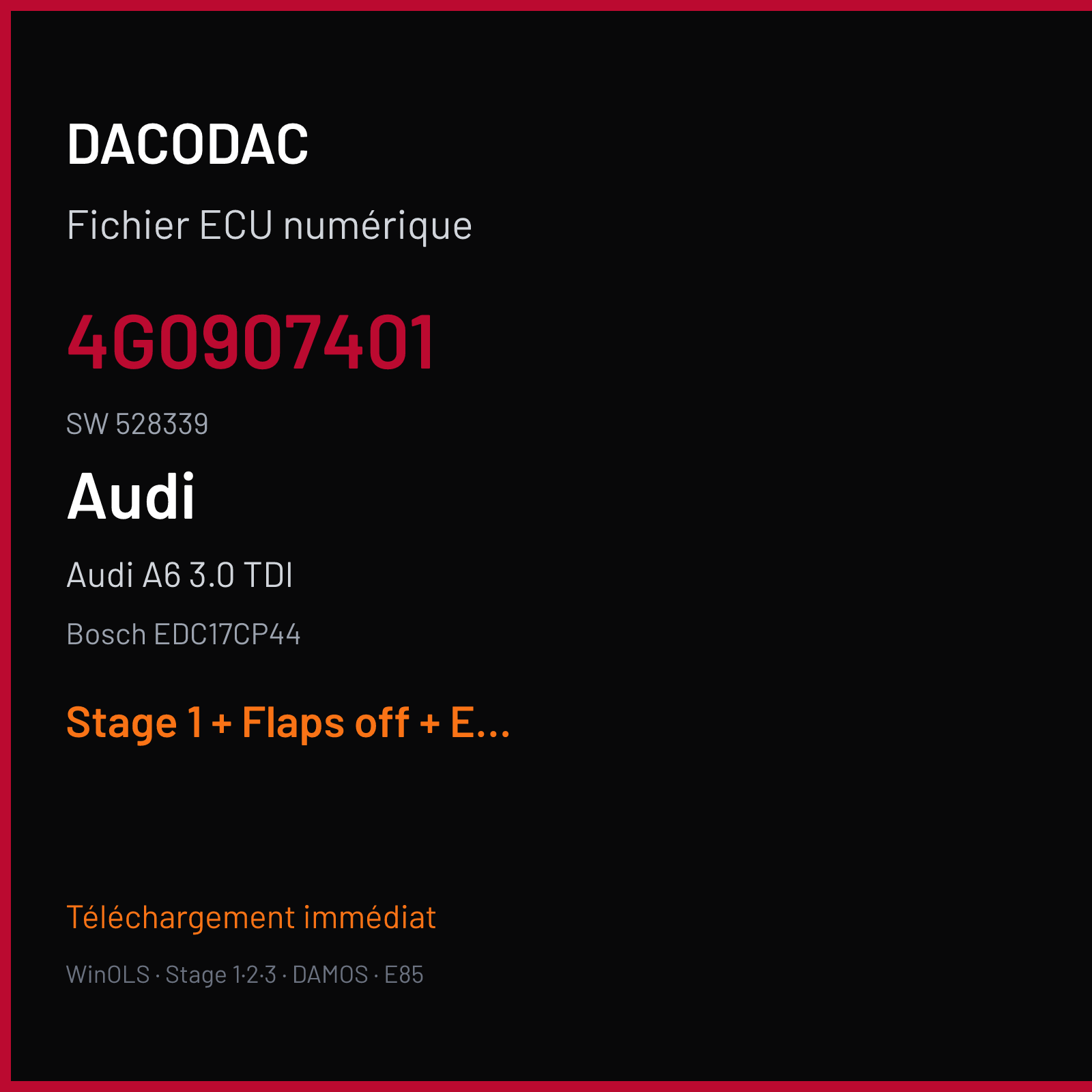 Audi A6 3.0 TDI — Bosch EDC17CP44 — 4G0907401 · 528339 — Stage 1 + Flaps off + EGR off