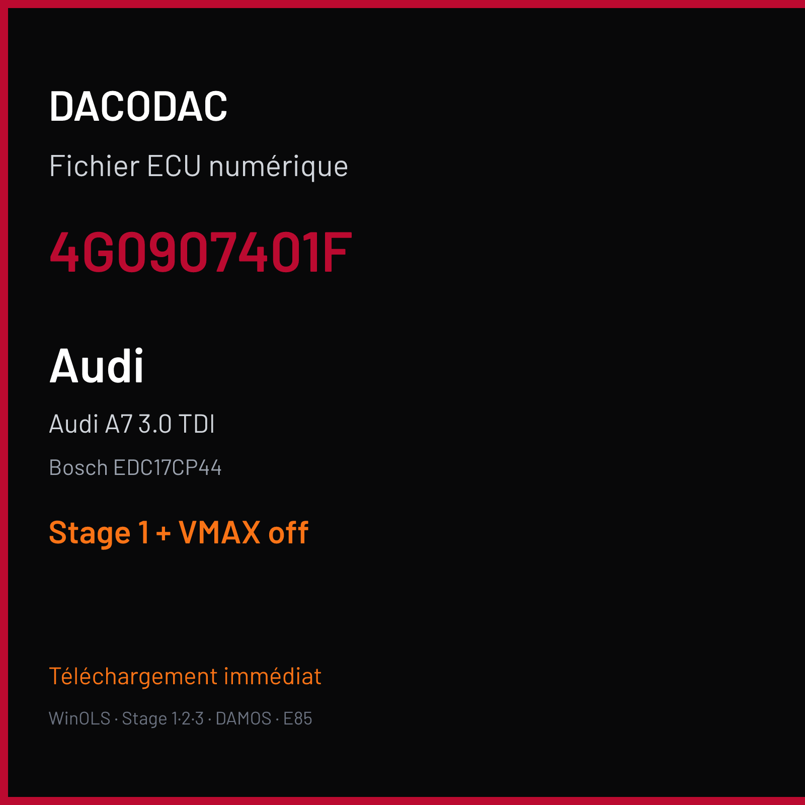 Audi A7 3.0 TDI (2012) — Bosch EDC17CP44 — 4G0907401F — Stage 1 + VMAX off