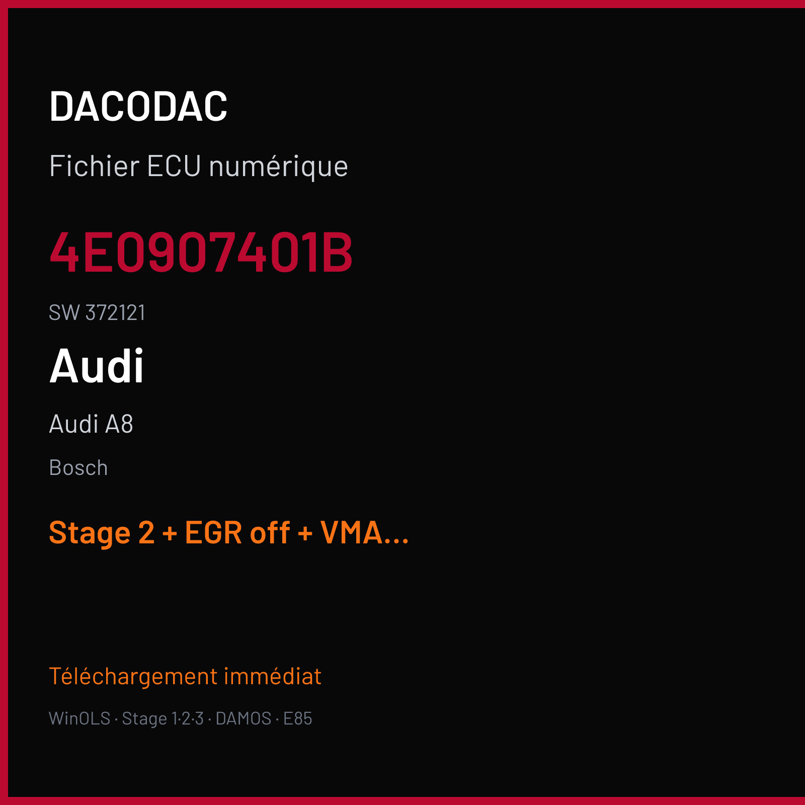 Audi A8 (2002) — Bosch — 4E0907401B · 372121 — Stage 2 + EGR off + VMAX off