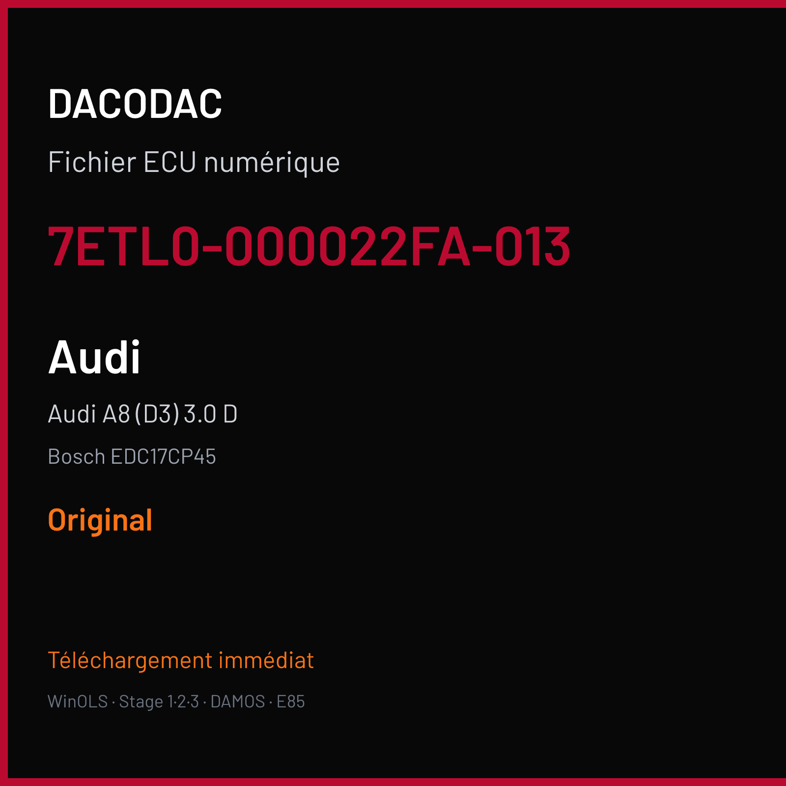 Audi A8 (D3) 3.0 D — Bosch EDC17CP45 — 7ETL0-000022FA-013 — Original