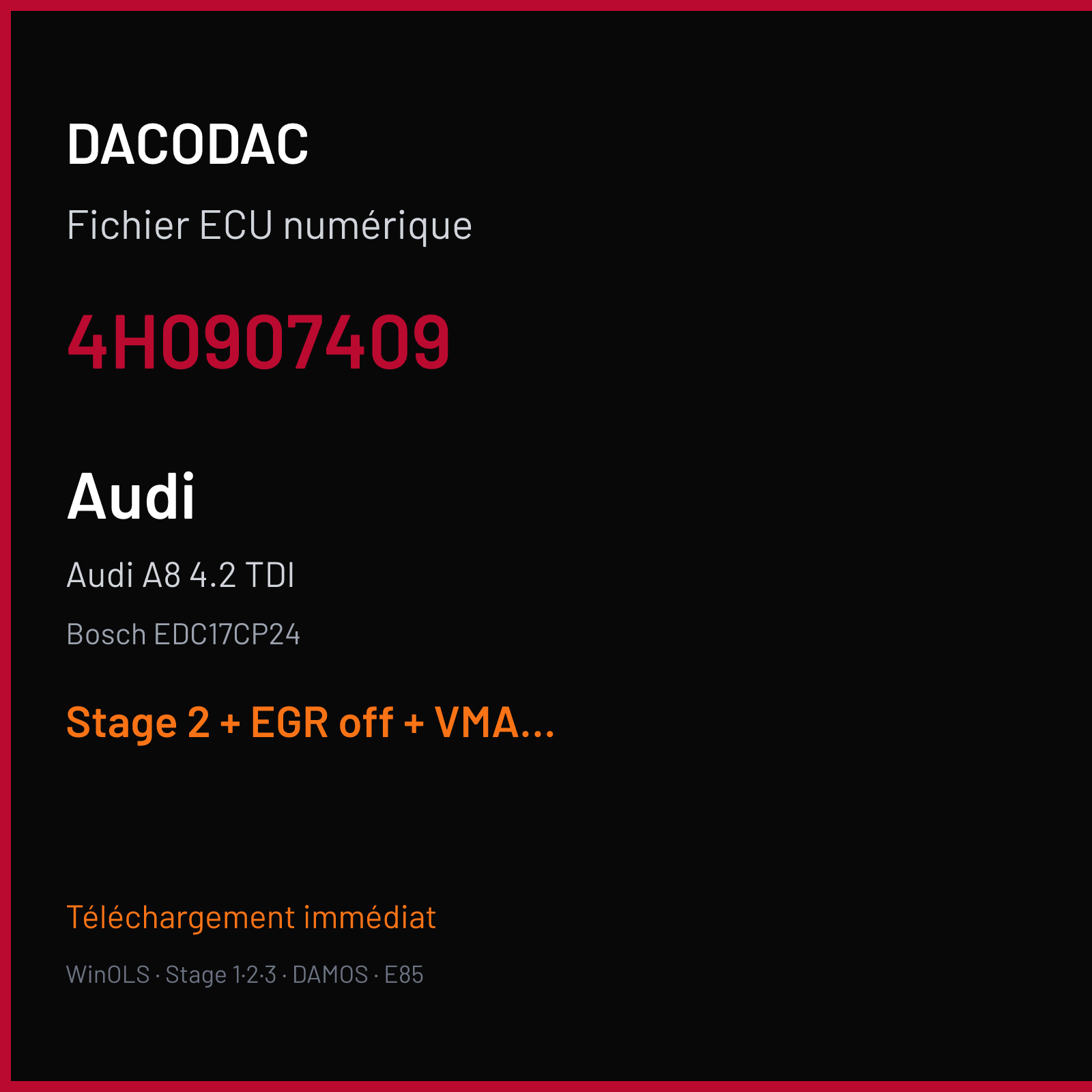 Audi A8 4.2 TDI (2011) — Bosch EDC17CP24 — 4H0907409 — Stage 2 + EGR off + VMAX off