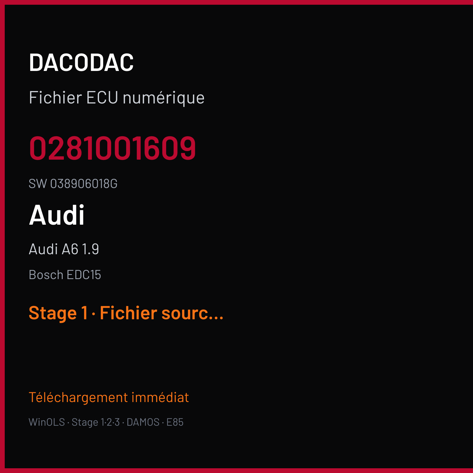 Audi A6 1.9 — Bosch EDC15 — 0281001609 · 038906018G — Stage 1