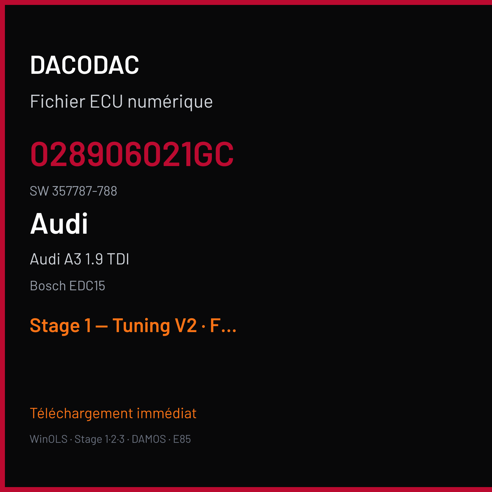Audi A3 1.9 TDI — Bosch EDC15 — 028906021GC · 357787-788 — Stage 1 — Tuning V2