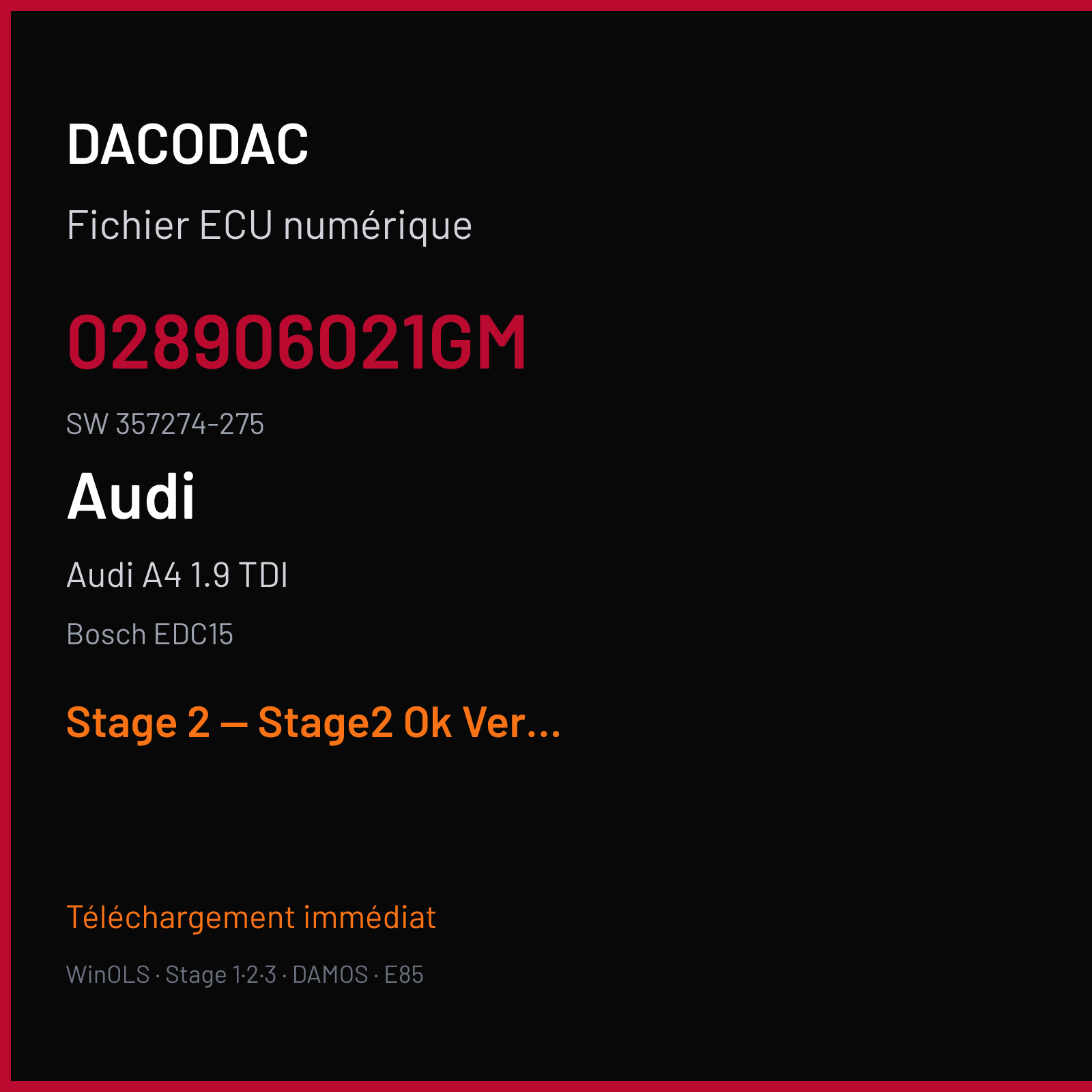 Audi A4 1.9 TDI (1998) — Bosch EDC15 — 028906021GM · 357274-275 — Stage 2 — Stage2 Ok Verbauen