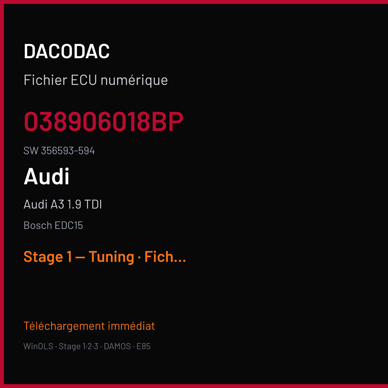 Audi A3 1.9 TDI — Bosch EDC15 — 038906018BP · 356593-594 — Stage 1 — Tuning