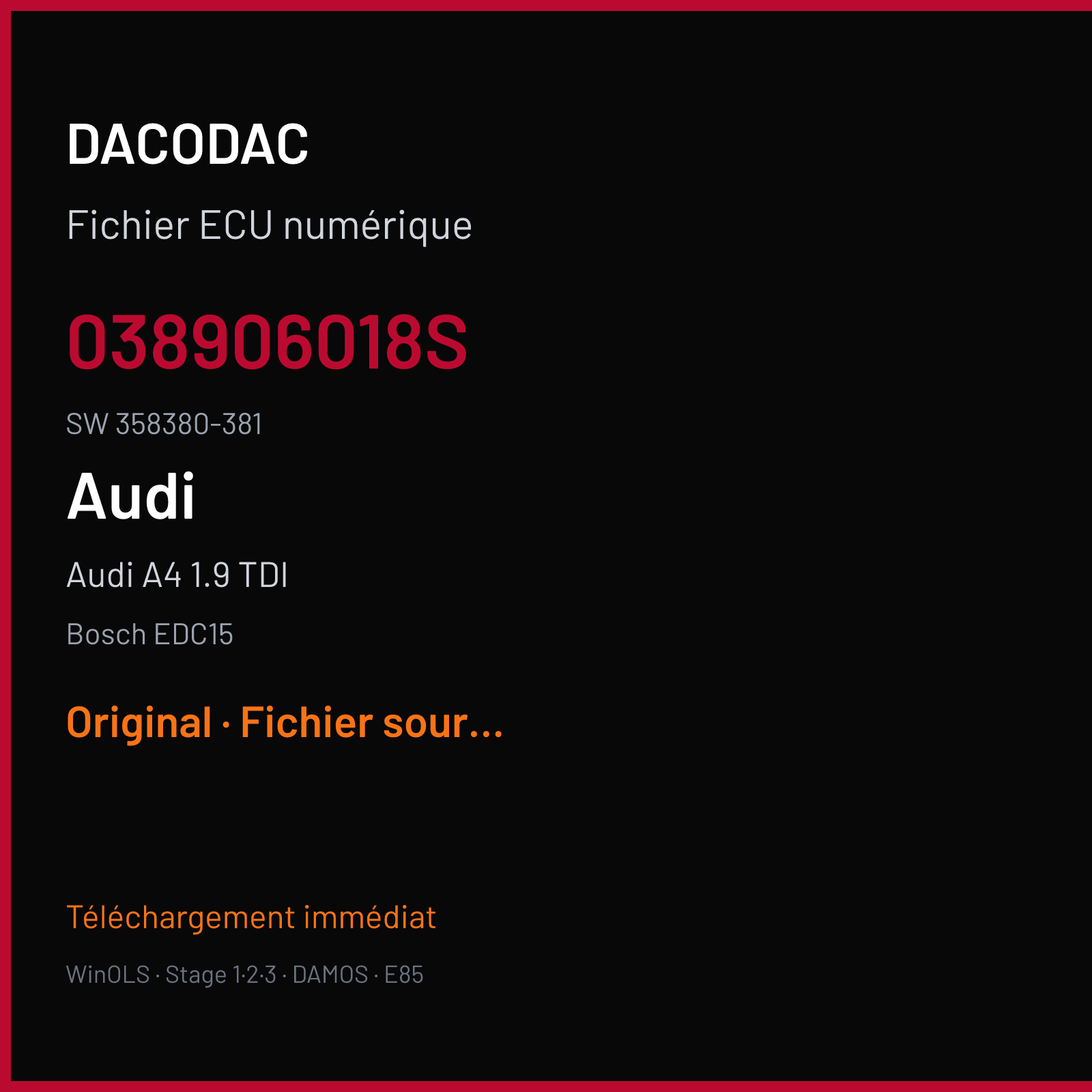 Audi A4 1.9 TDI (1999) — Bosch EDC15 — 038906018S · 358380-381 — Original