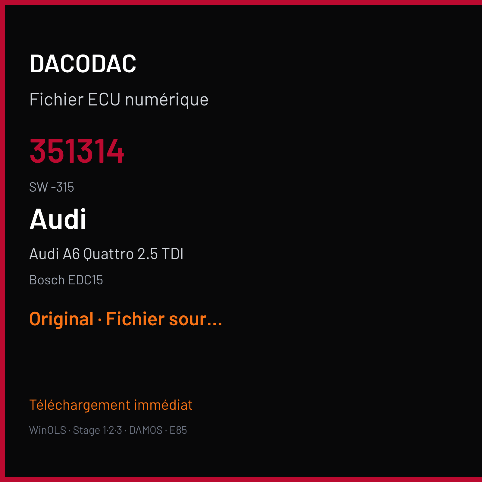 Audi A6 Quattro 2.5 TDI (1999) — Bosch EDC15 — 351314 · -315 — Original