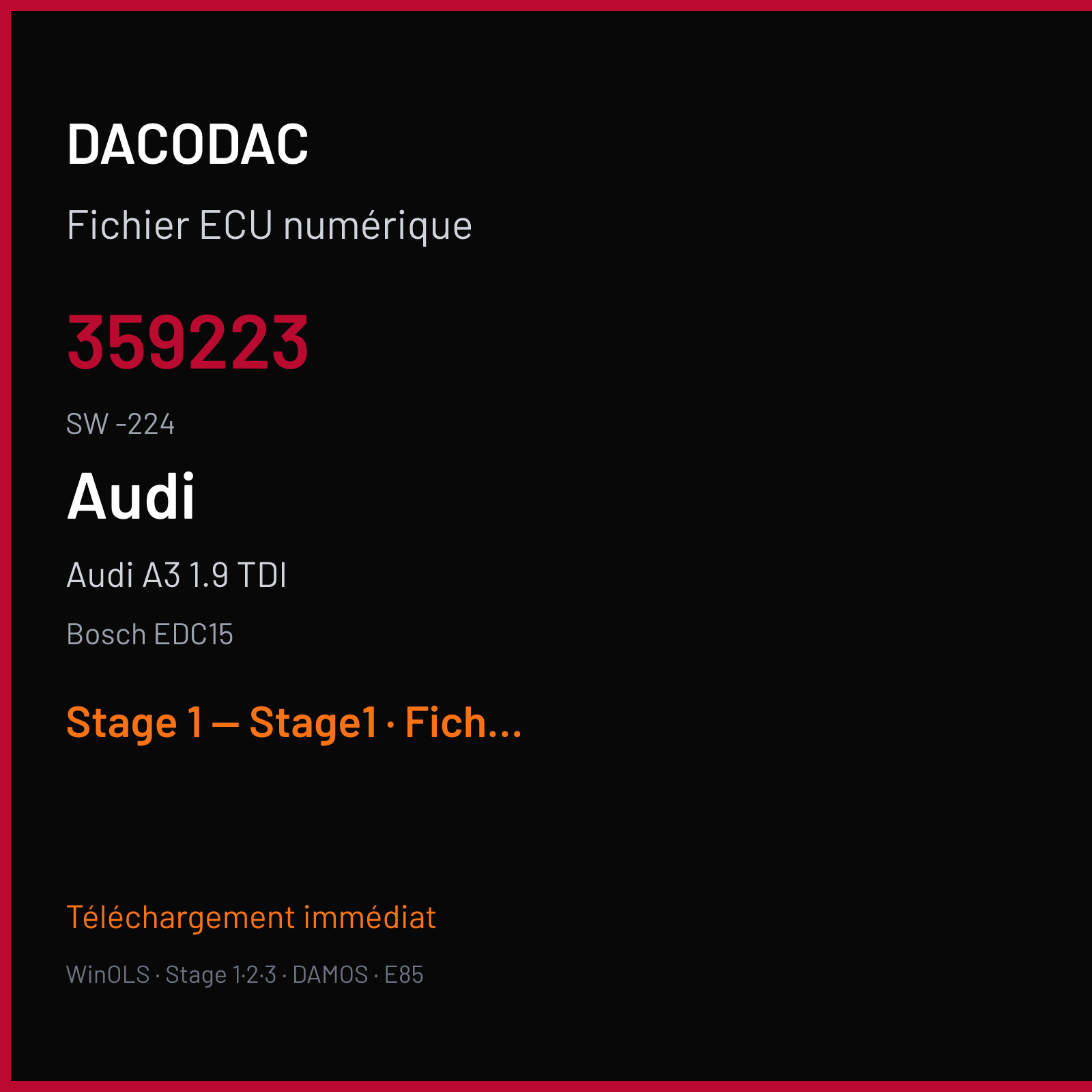 Audi A3 1.9 TDI (1999) — Bosch EDC15 — 359223 · -224 — Stage 1 — Stage1