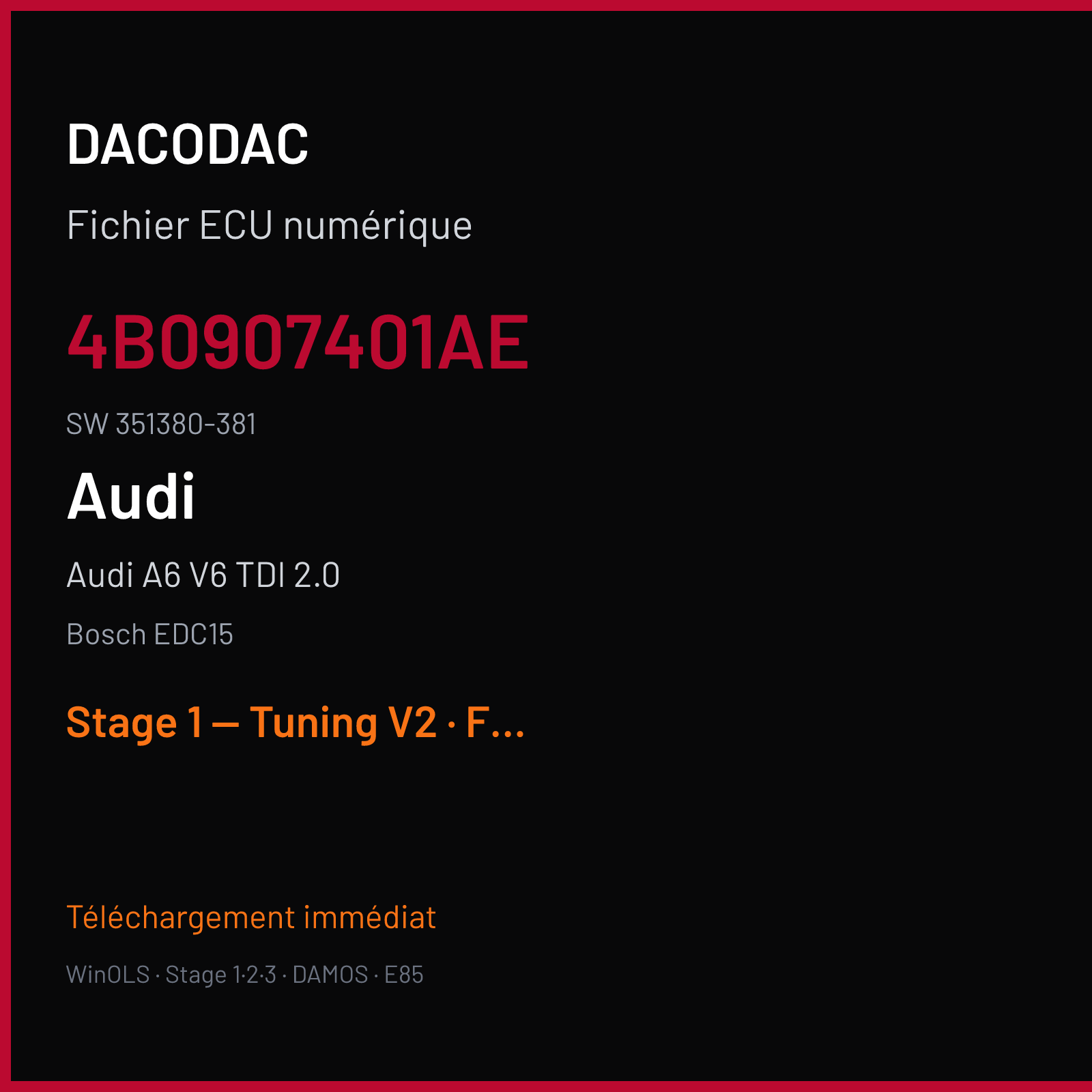 Audi A6 V6 TDI 2.0 — Bosch EDC15 — 4B0907401AE · 351380-381 — Stage 1 — Tuning V2