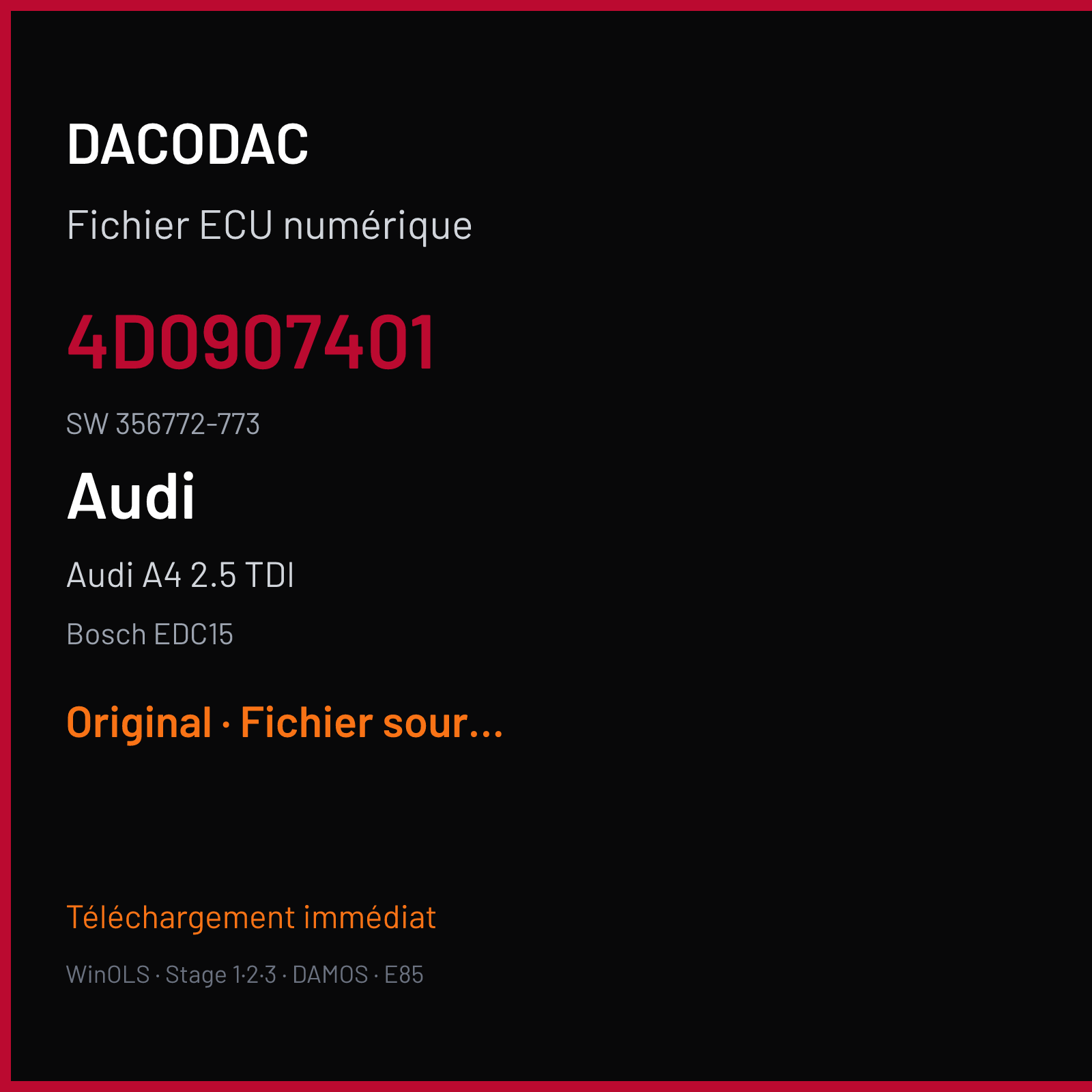 Audi A4 2.5 TDI (1998) — Bosch EDC15 — 4D0907401 · 356772-773 — Original