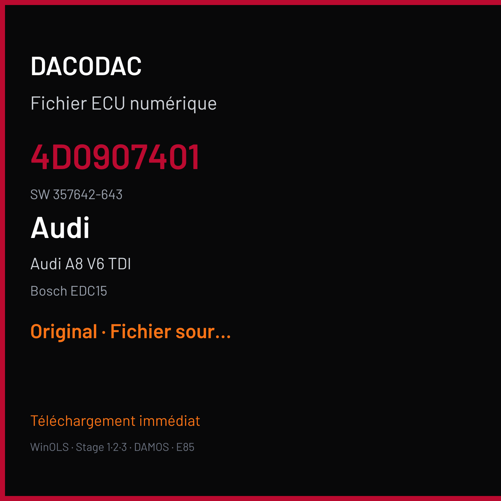 Audi A8 V6 TDI (1999) — Bosch EDC15 — 4D0907401 · 357642-643 — Original
