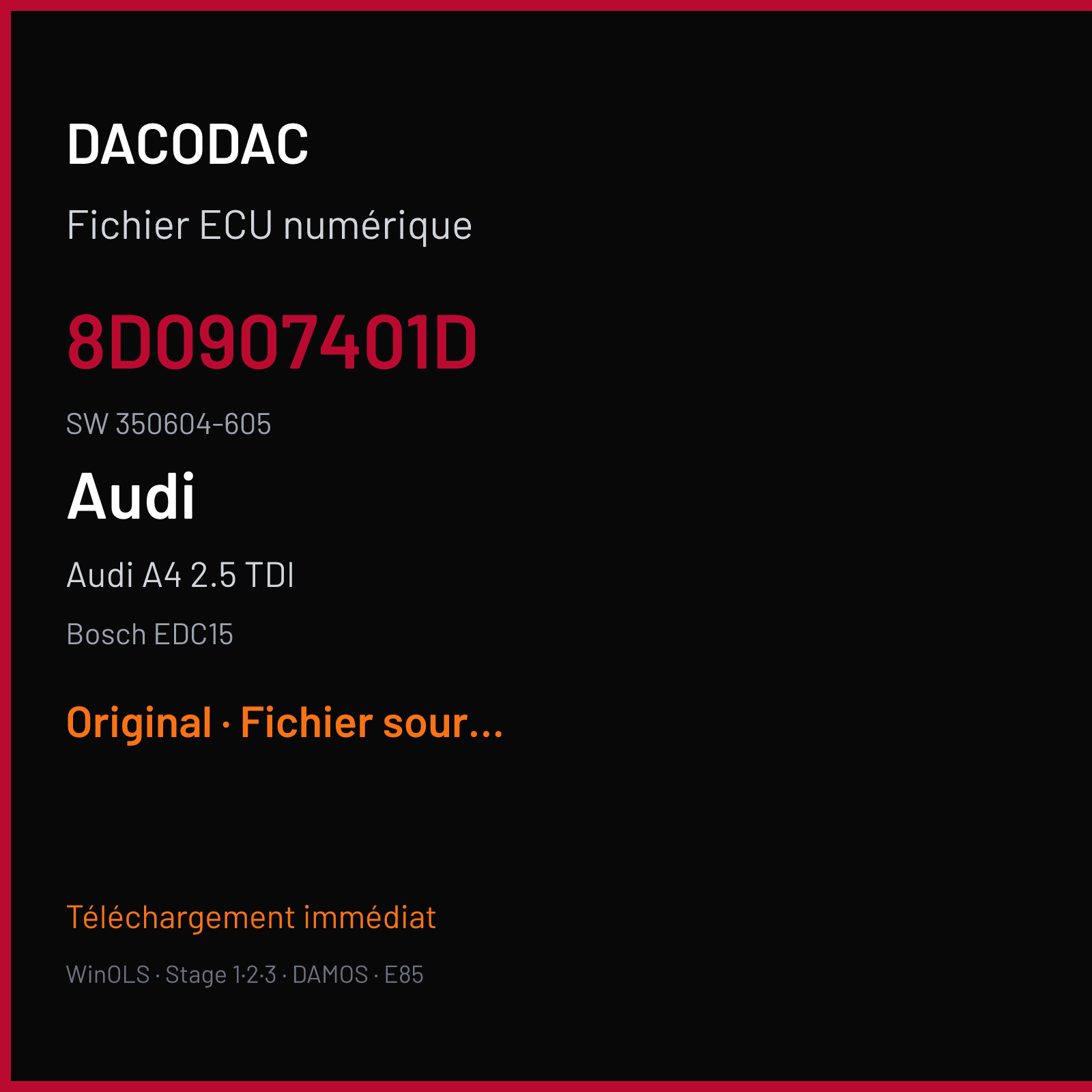 Audi A4 2.5 TDI (1999) — Bosch EDC15 — 8D0907401D · 350604-605 — Original