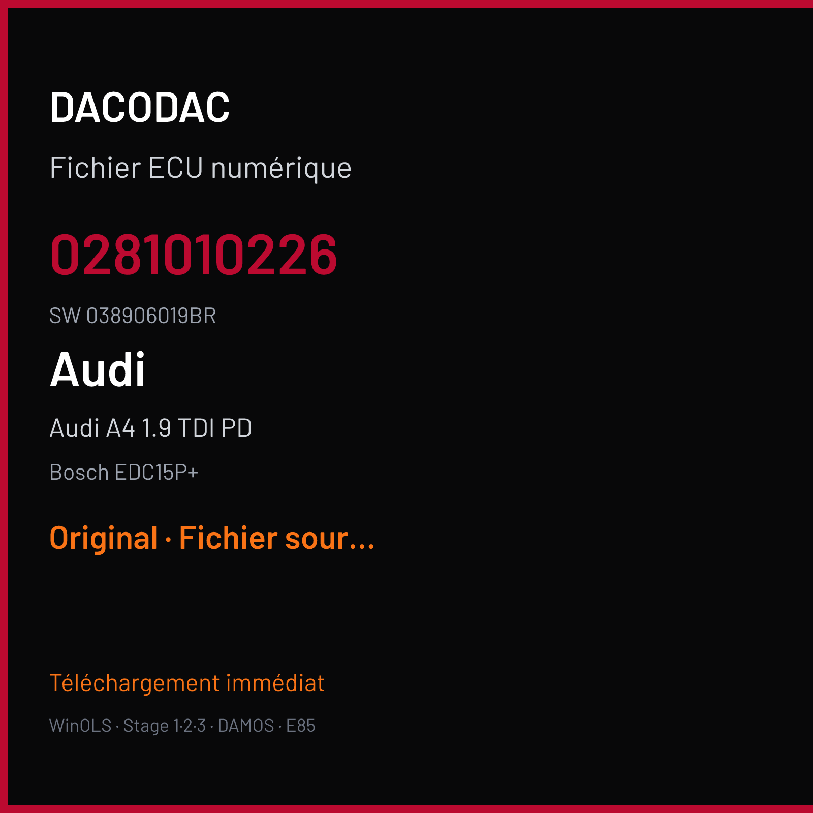 Audi A4 1.9 TDI PD (2001) — Bosch EDC15P+ — 0281010226 · 038906019BR — Original