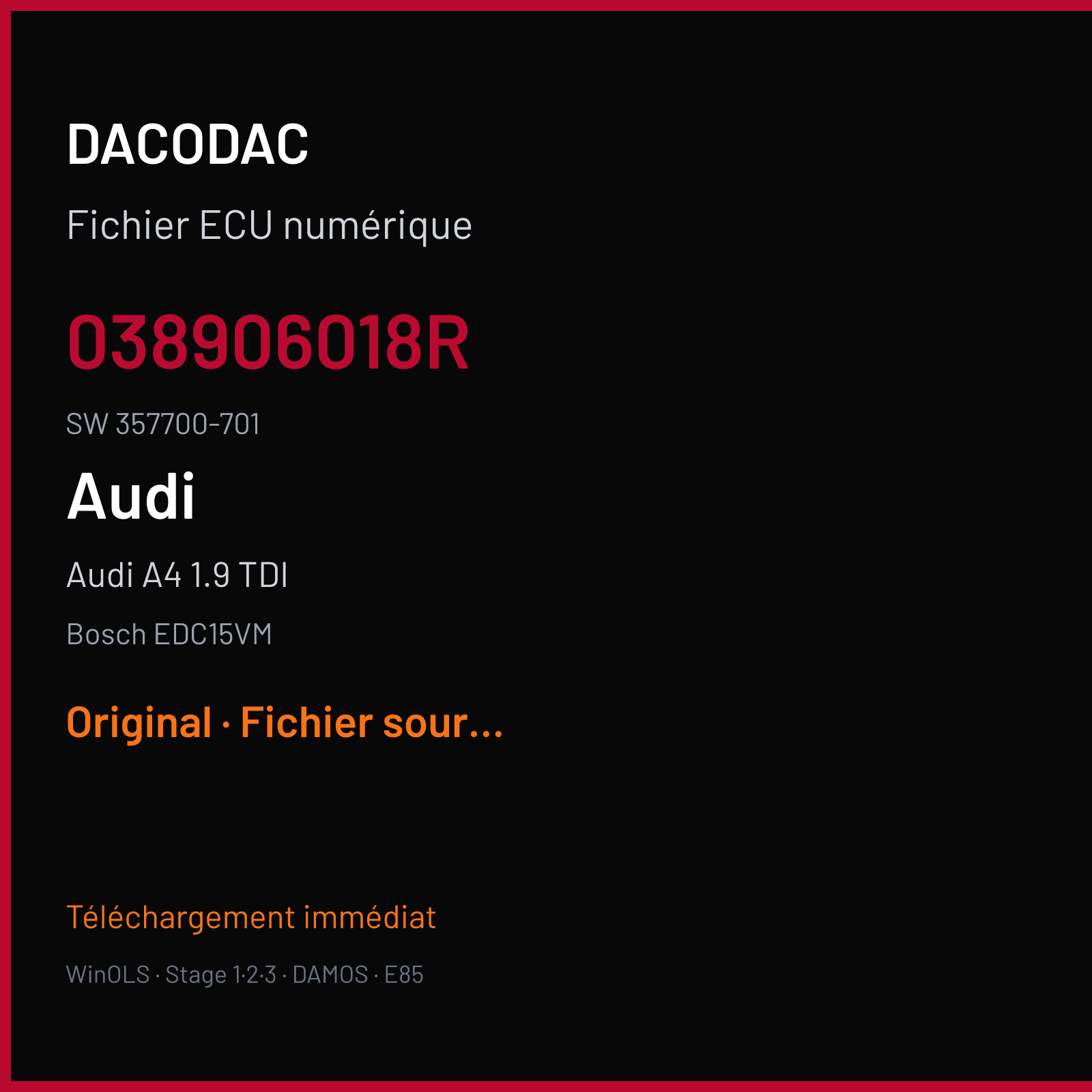 Audi A4 1.9 TDI — Bosch EDC15VM — 038906018R · 357700-701 — Original