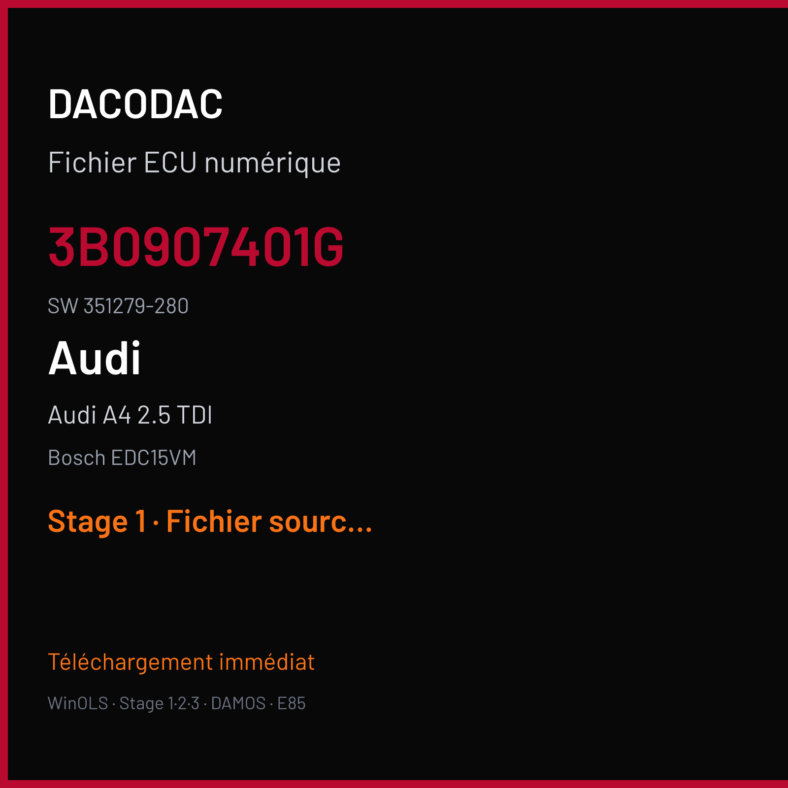 Audi A4 2.5 TDI 150 ch (1999) — Bosch EDC15VM — 3B0907401G · 351279-280 — Stage 1