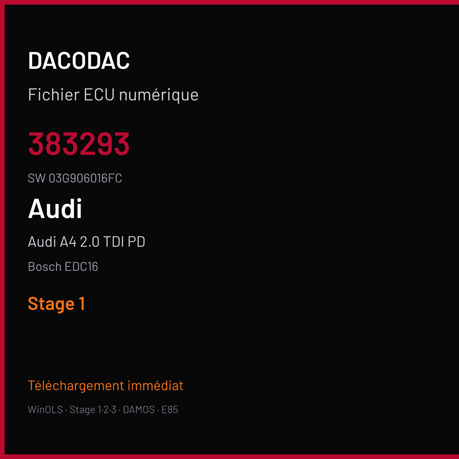 Audi A4 2.0 TDI PD 136 ch (2006) — Bosch EDC16 — 383293 · 03G906016FC — Stage 1