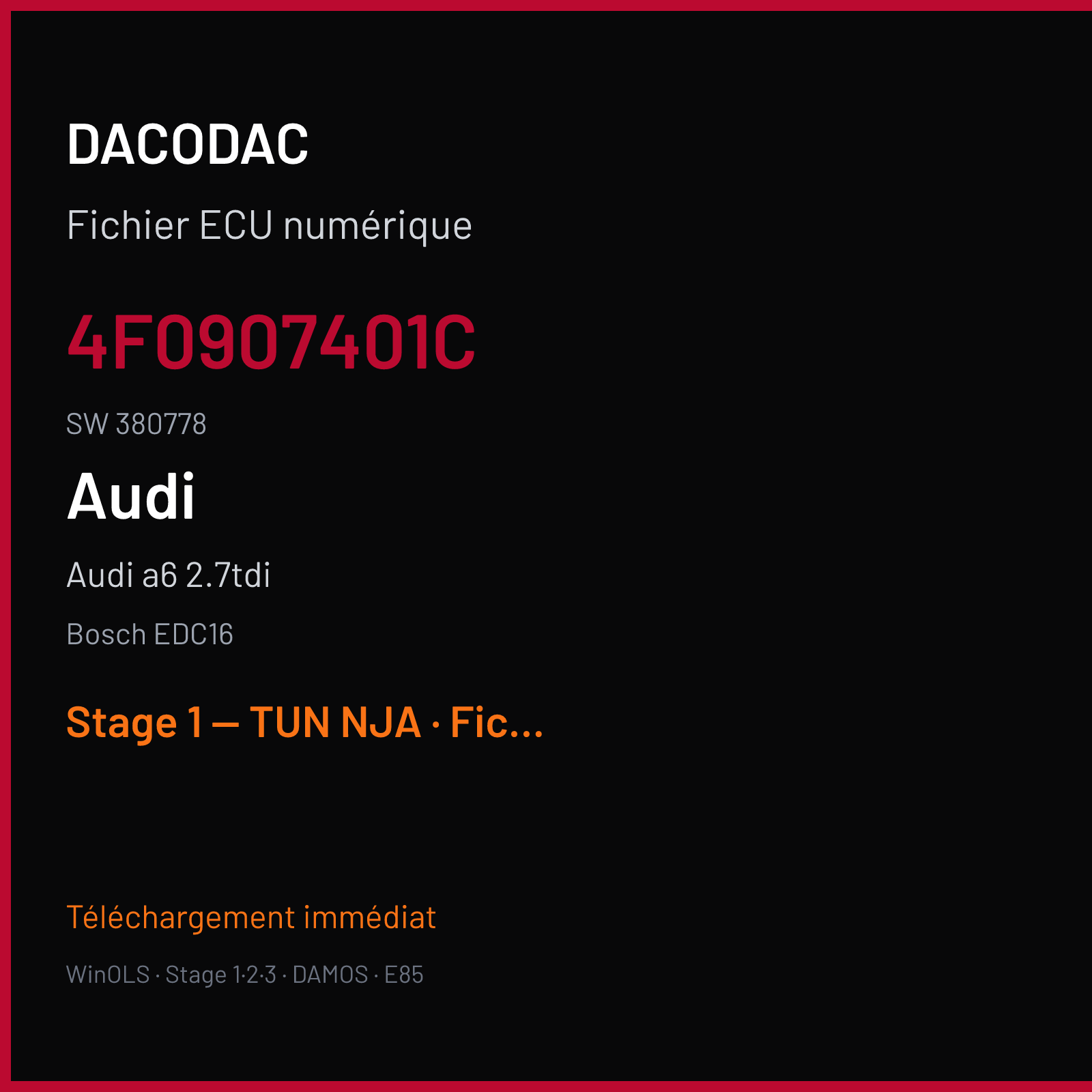 Audi a6 2.7tdi (2006) — Bosch EDC16 — 4F0907401C · 380778 — Stage 1 — TUN NJA