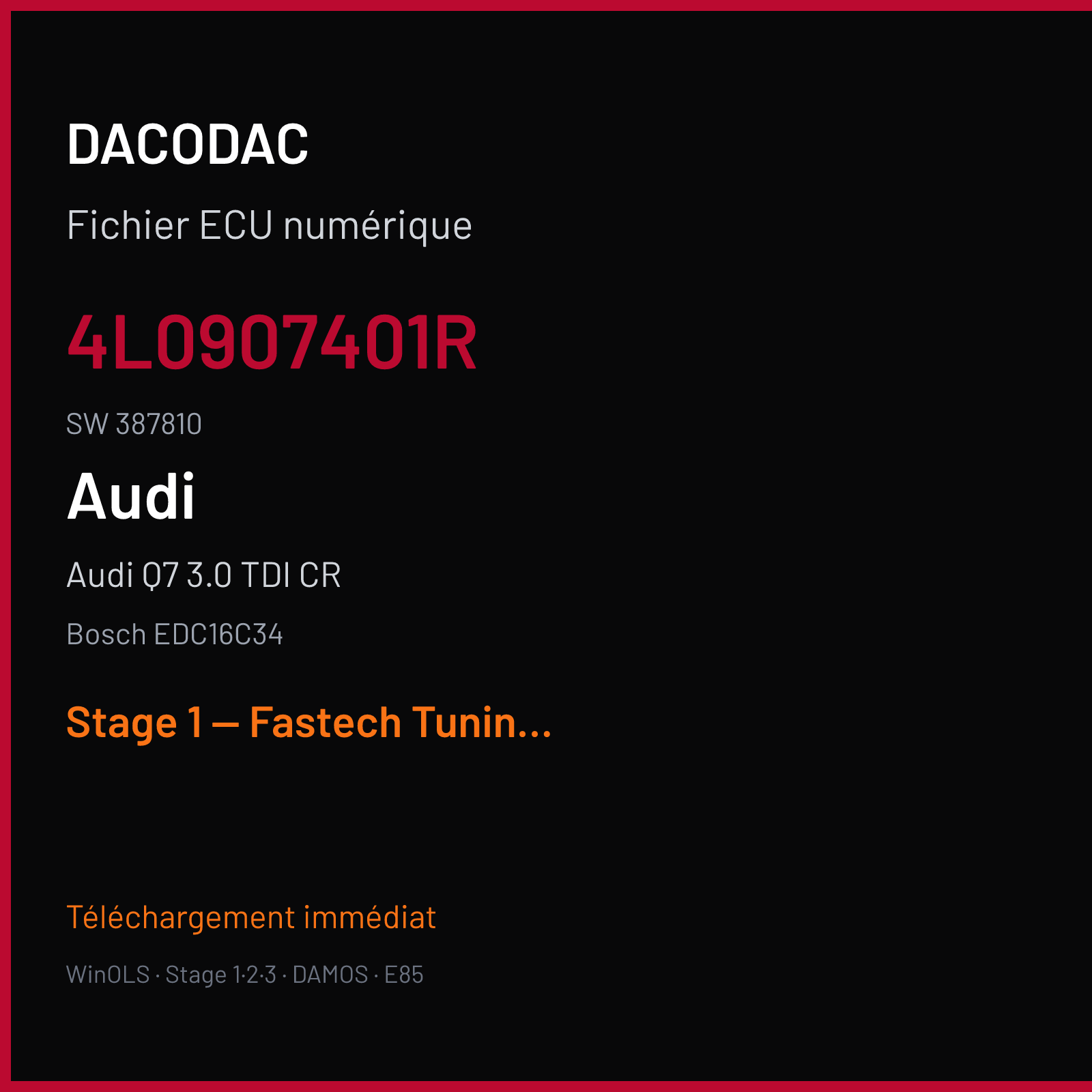 Audi Q7 3.0 TDI CR (2007) — Bosch EDC16C34 — 4L0907401R · 387810 — Stage 1 — Fastech Tuning OK
