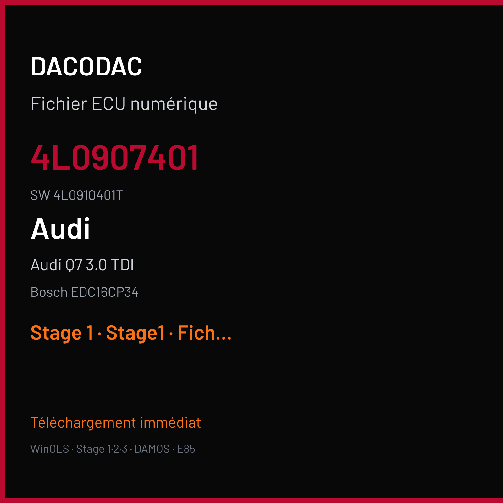 Audi Q7 3.0 TDI 233 ch (2007) — Bosch EDC16CP34 — 4L0907401 · 4L0910401T — Stage 1