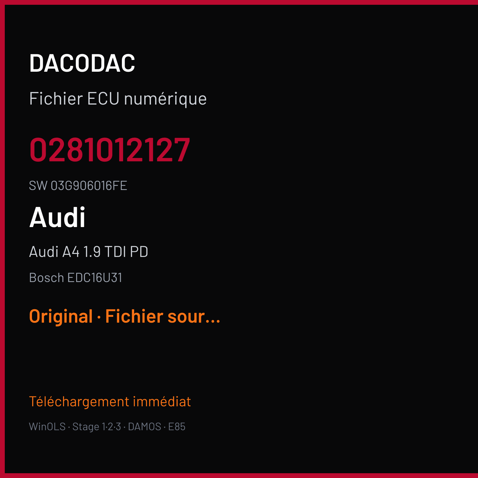 Audi A4 1.9 TDI PD (2005) — Bosch EDC16U31 — 0281012127 · 03G906016FE — Original
