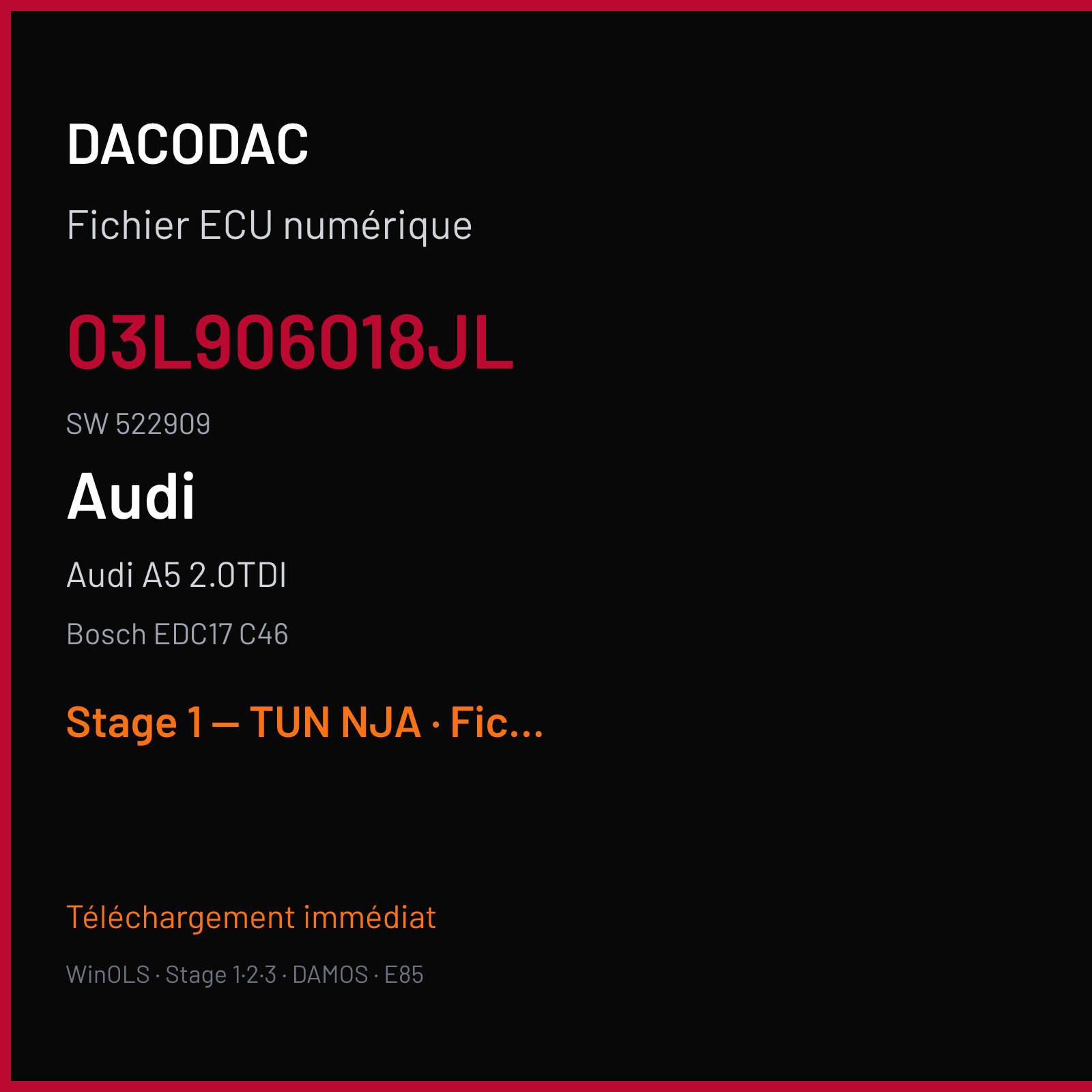 Audi A5 2.0TDI (2012) — Bosch EDC17 C46 — 03L906018JL · 522909 — Stage 1 — TUN NJA