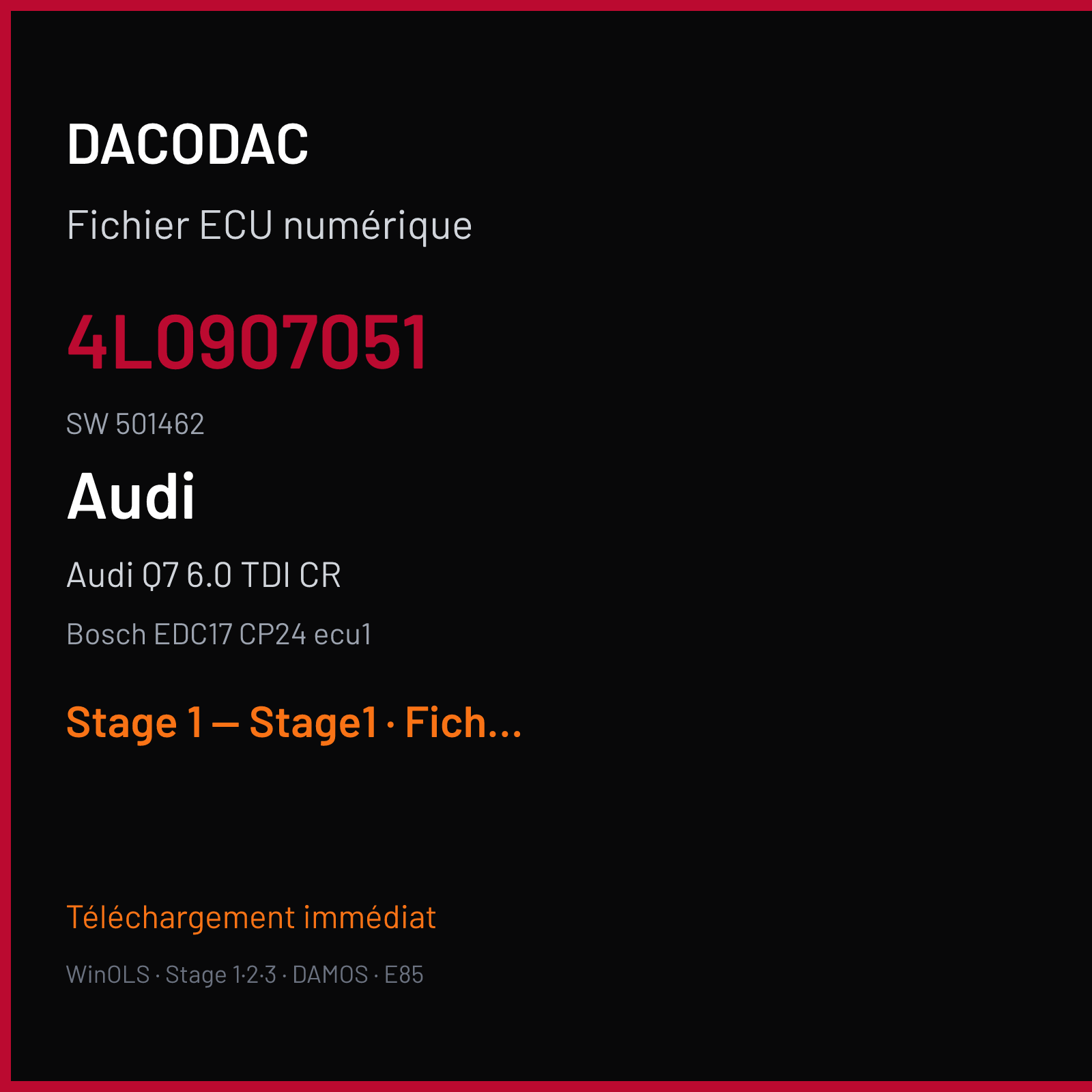 Audi Q7 6.0 TDI CR (2010) — Bosch EDC17 CP24 ecu1 — 4L0907051 · 501462 — Stage 1 — Stage1