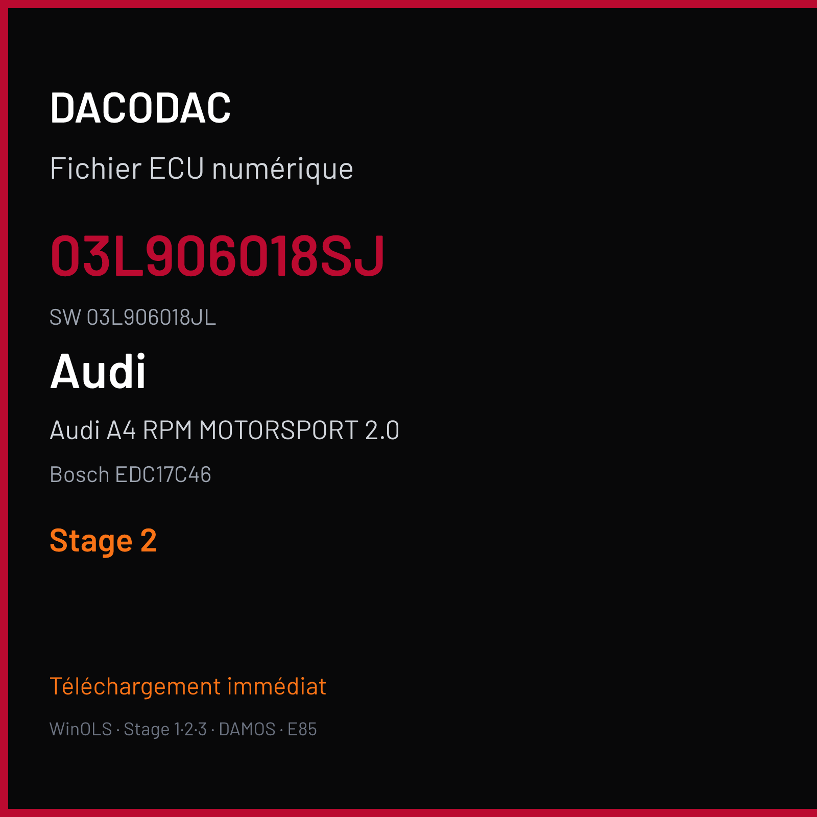Audi A4 RPM MOTORSPORT 2.0 150 ch (2014) — Bosch EDC17C46 — 03L906018SJ · 03L906018JL · 561817 — Stage 2