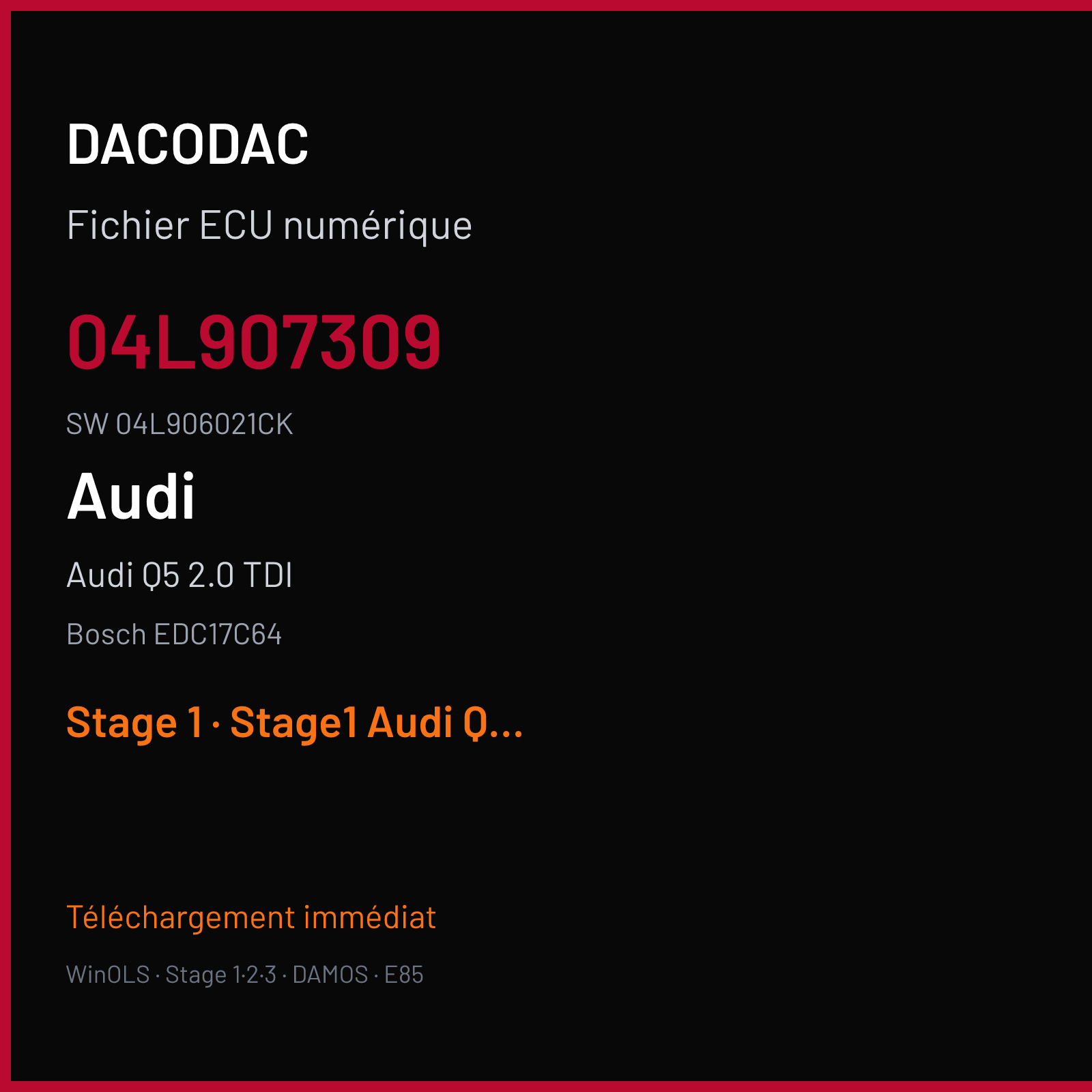 Audi Q5 2.0 TDI (2015) — Bosch EDC17C64 — 04L907309 · 04L906021CK — Stage 1