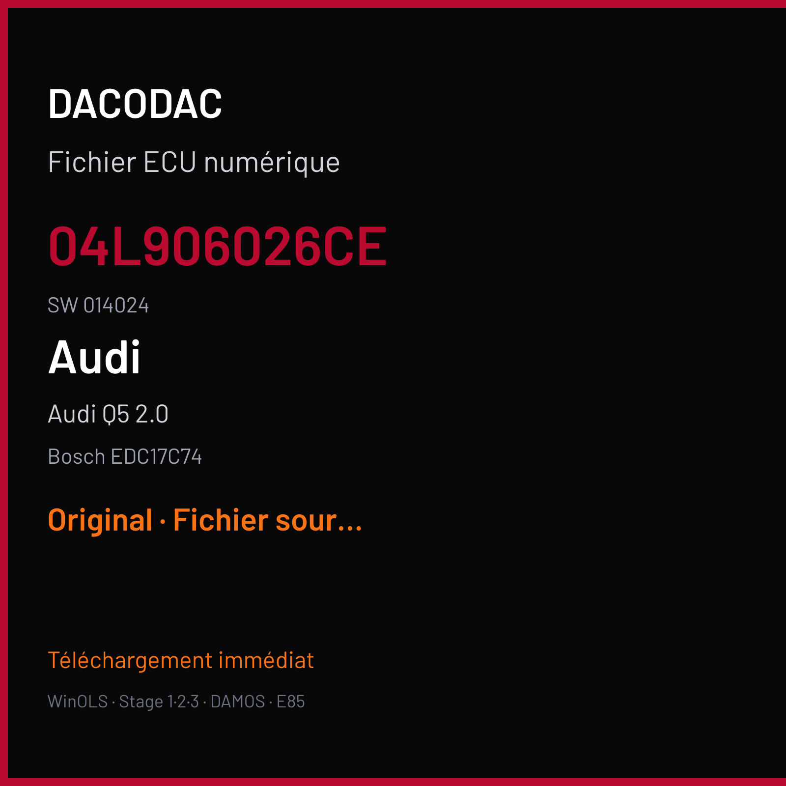 Audi Q5 2.0 (2017) — Bosch EDC17C74 — 04L906026CE · 014024 — Original