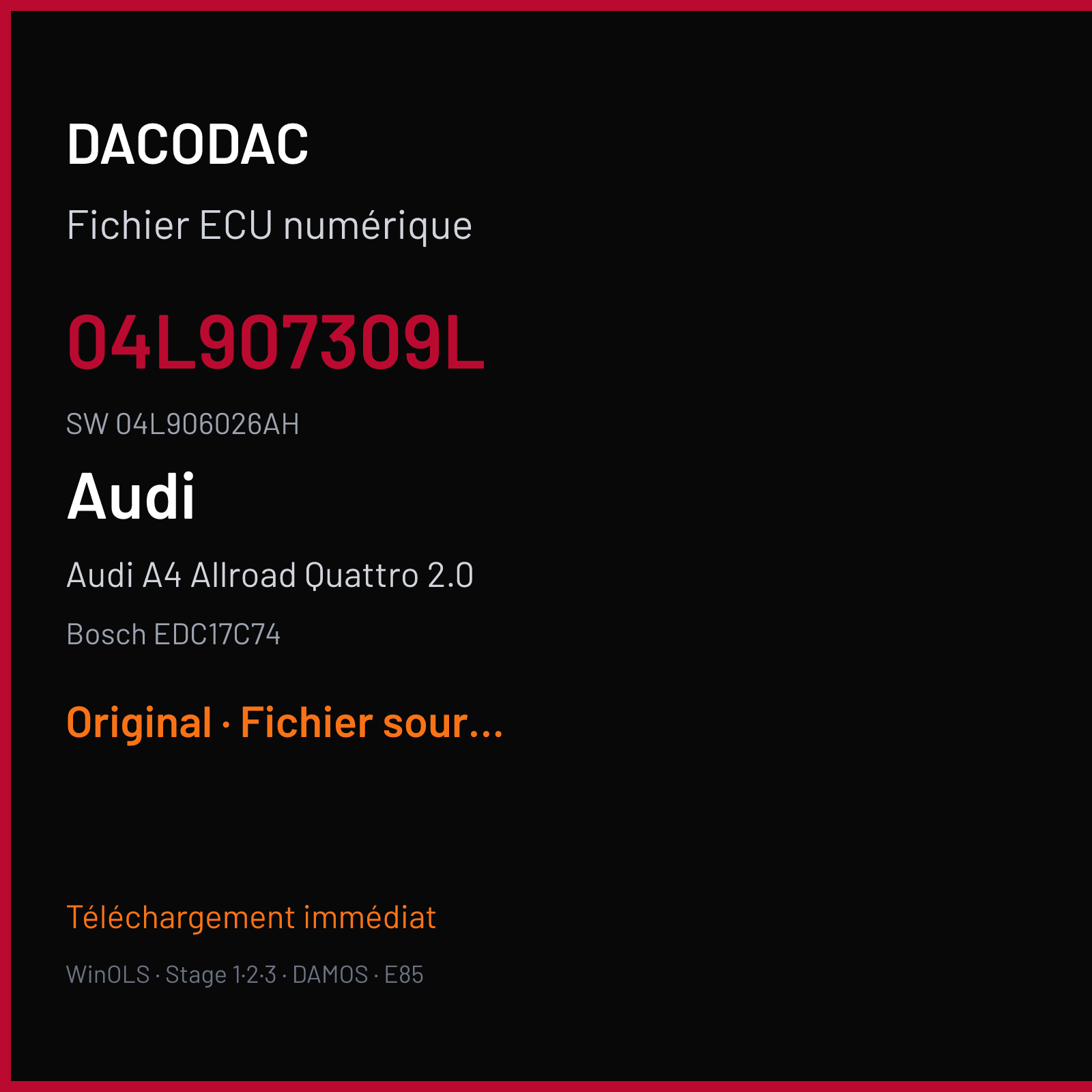 Audi A4 Allroad Quattro 2.0 (2017) — Bosch EDC17C74 — 04L907309L · 04L906026AH — Original