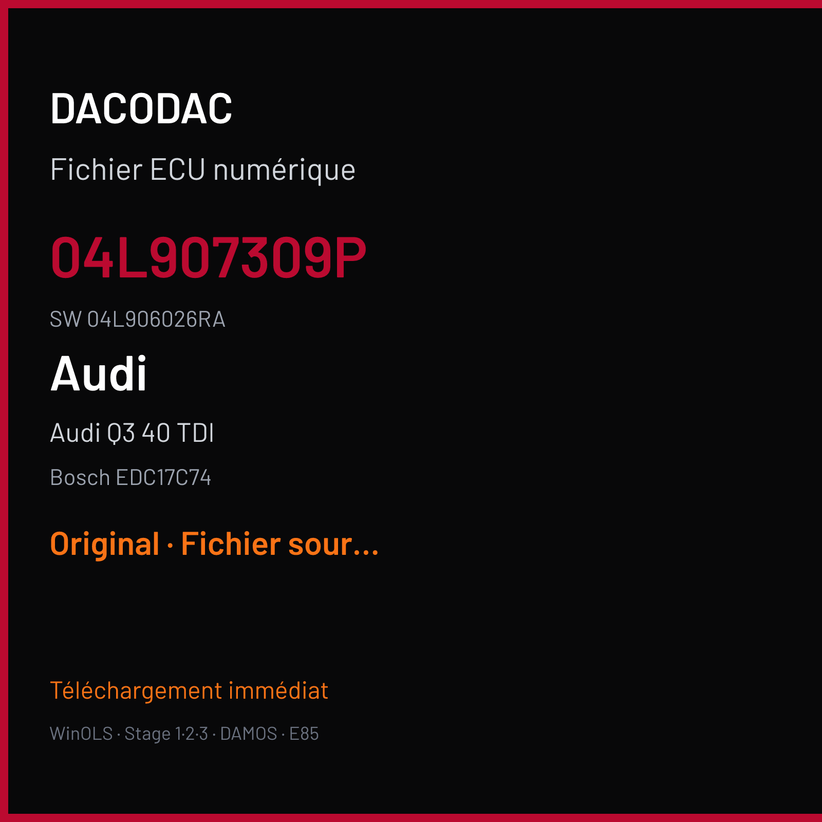Audi Q3 40 TDI (2019) — Bosch EDC17C74 — 04L907309P · 04L906026RA — Original