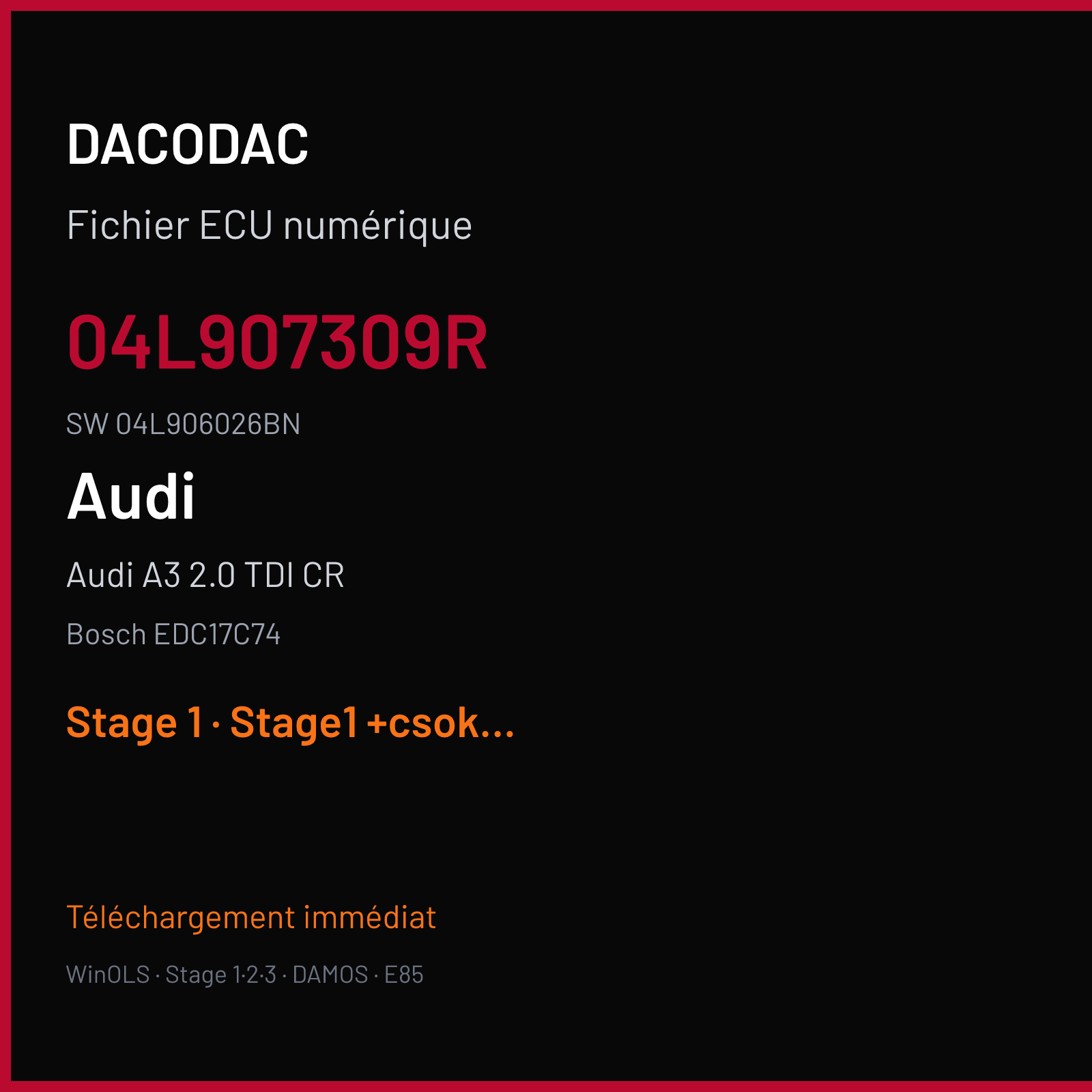 Audi A3 2.0 TDI CR (2015) — Bosch EDC17C74 — 04L907309R · 04L906026BN — Stage 1