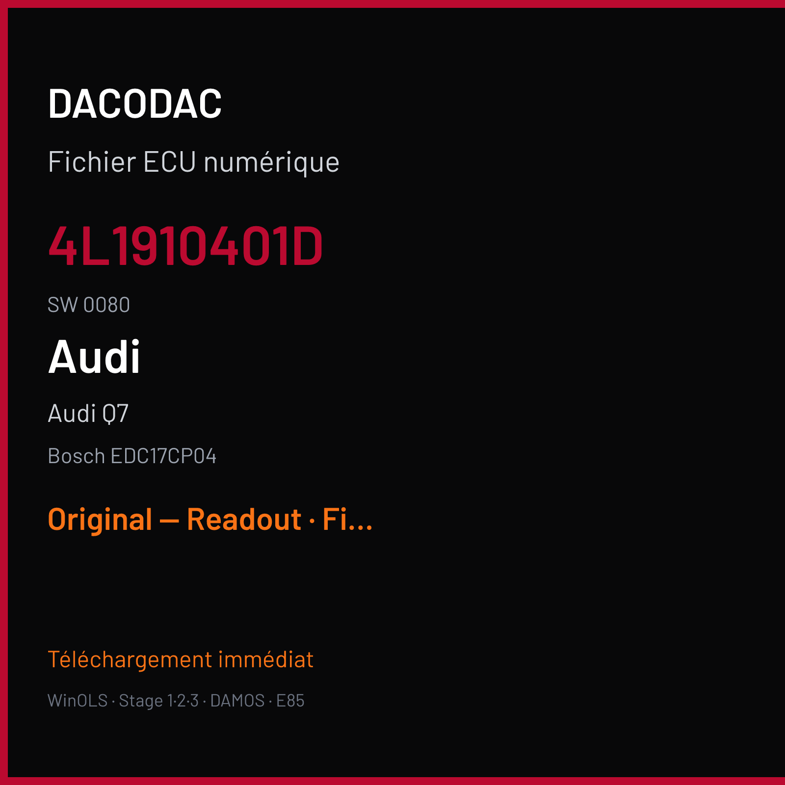 Audi Q7 (2008) — Bosch EDC17CP04 — 4L1910401D · 0080 — Original — Readout