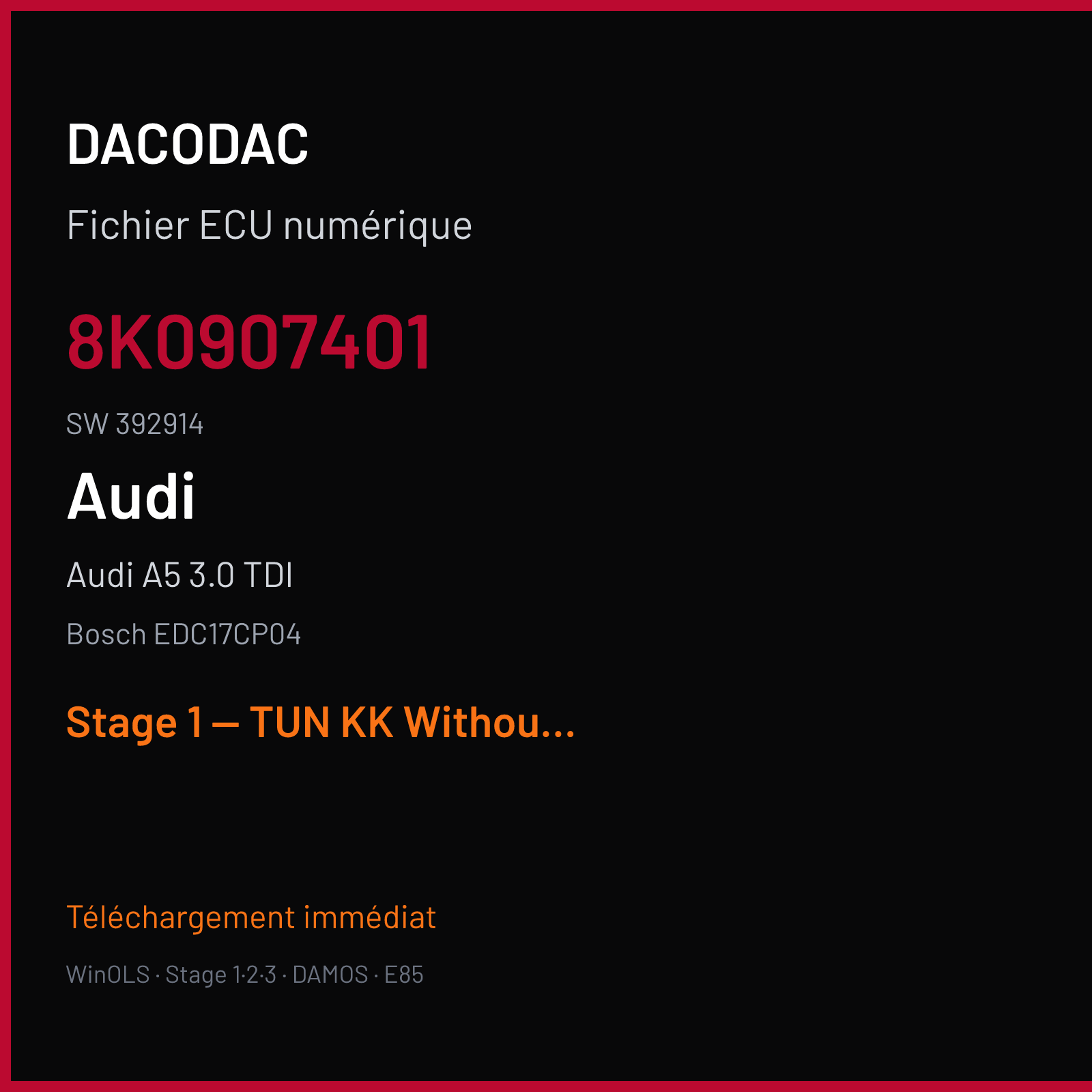 Audi A5 3.0 TDI (2008) — Bosch EDC17CP04 — 8K0907401 · 392914 — Stage 1 — TUN KK WithoutCKS OK