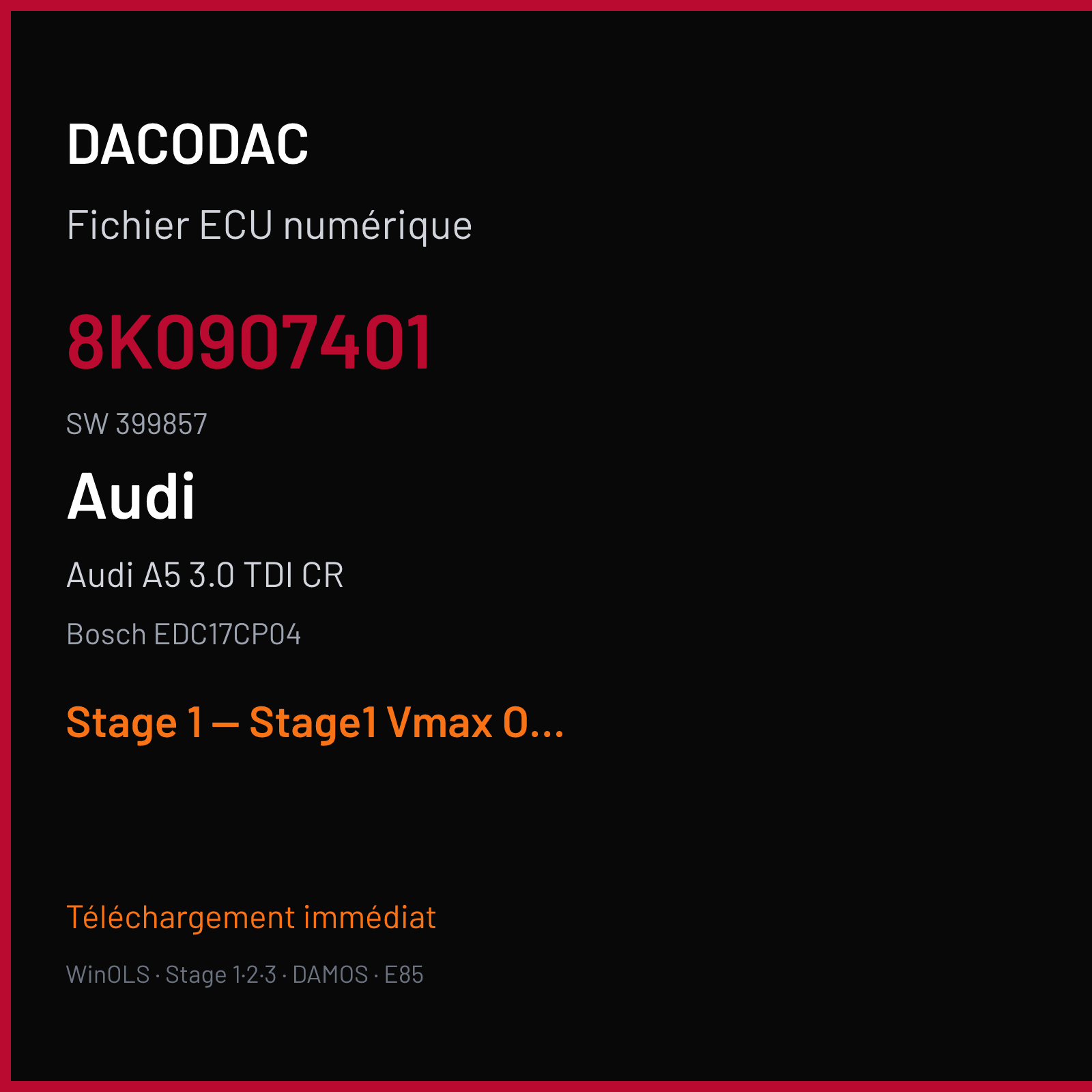 Audi A5 3.0 TDI CR (2008) — Bosch EDC17CP04 — 8K0907401 · 399857 — Stage 1 — Stage1 Vmax Ok