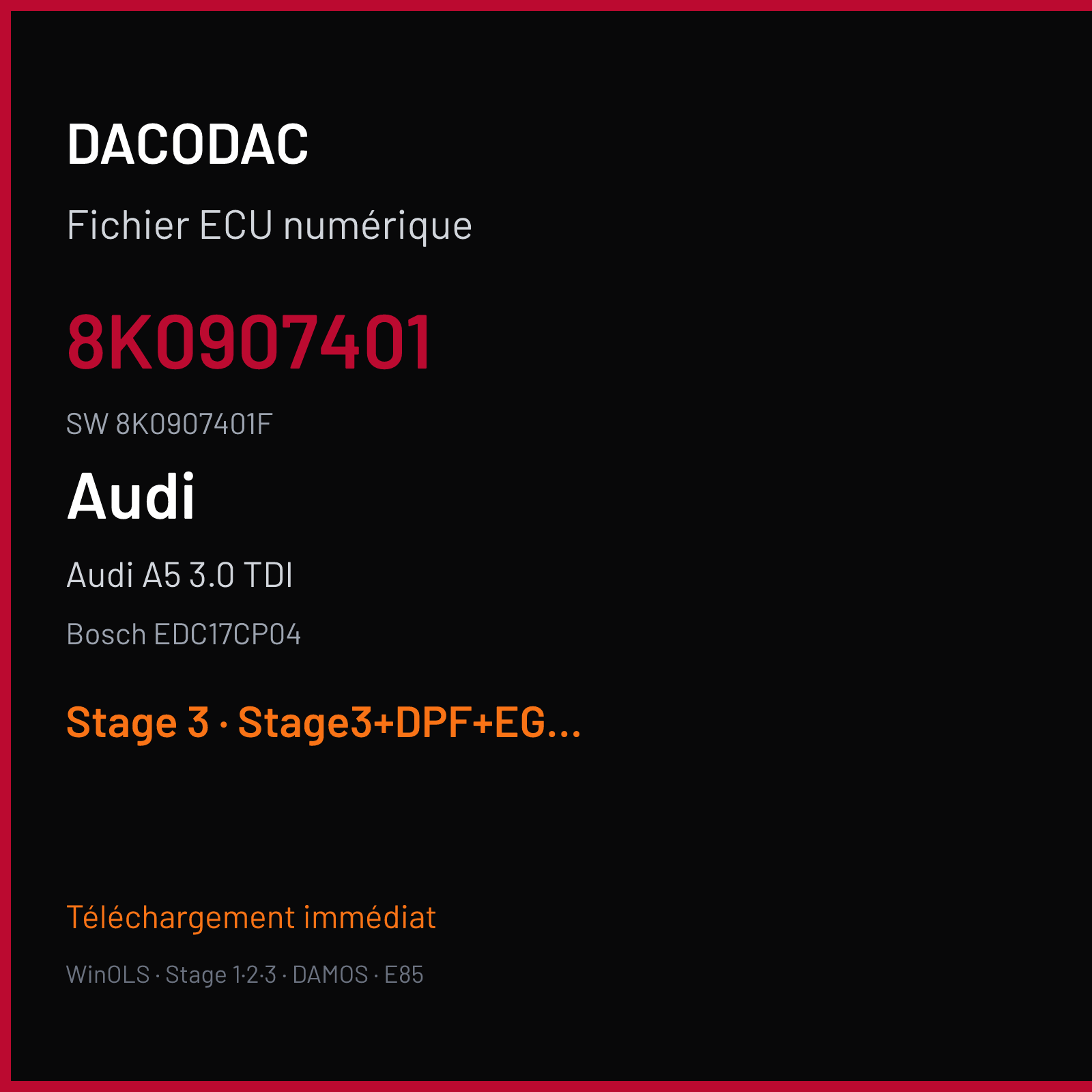 Audi A5 3.0 TDI 240 ch (2009) — Bosch EDC17CP04 — 8K0907401 · 8K0907401F · 0008 1037510946 C531B3OA — Stage 3