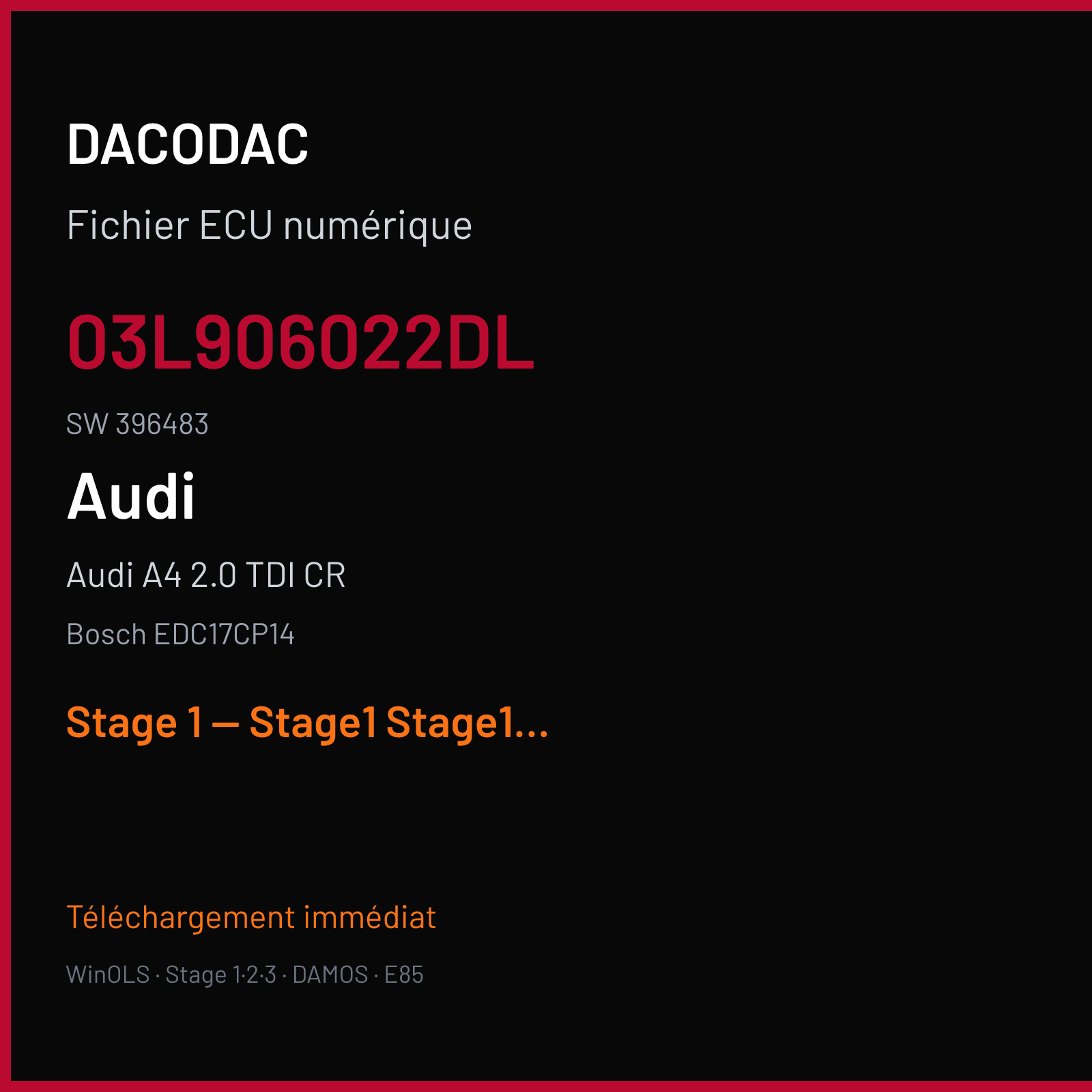 Audi A4 2.0 TDI CR (2008) — Bosch EDC17CP14 — 03L906022DL · 396483 — Stage 1 — Stage1 Stage1
