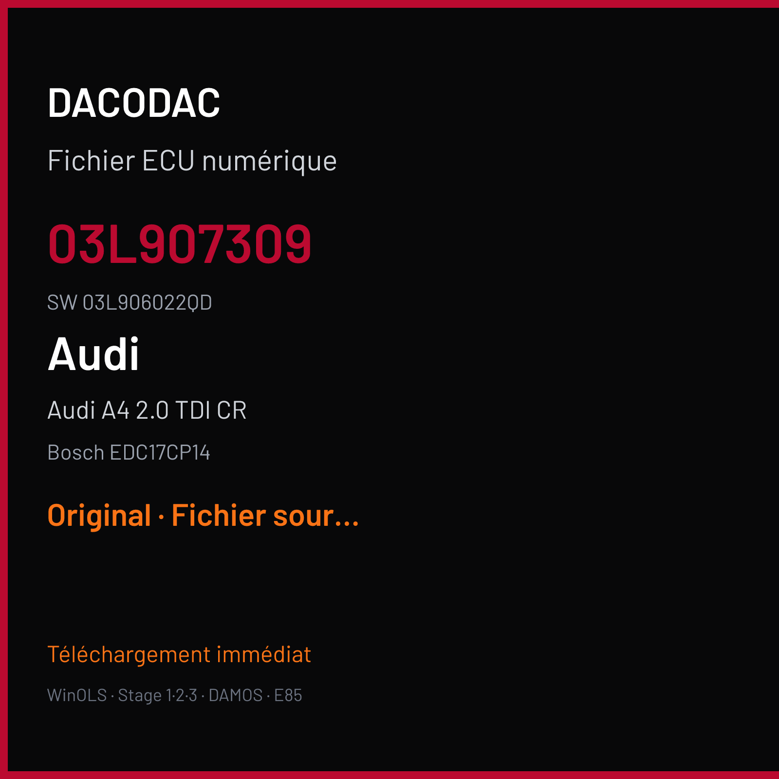 Audi A4 2.0 TDI CR (2008) — Bosch EDC17CP14 — 03L907309 · 03L906022QD — Original