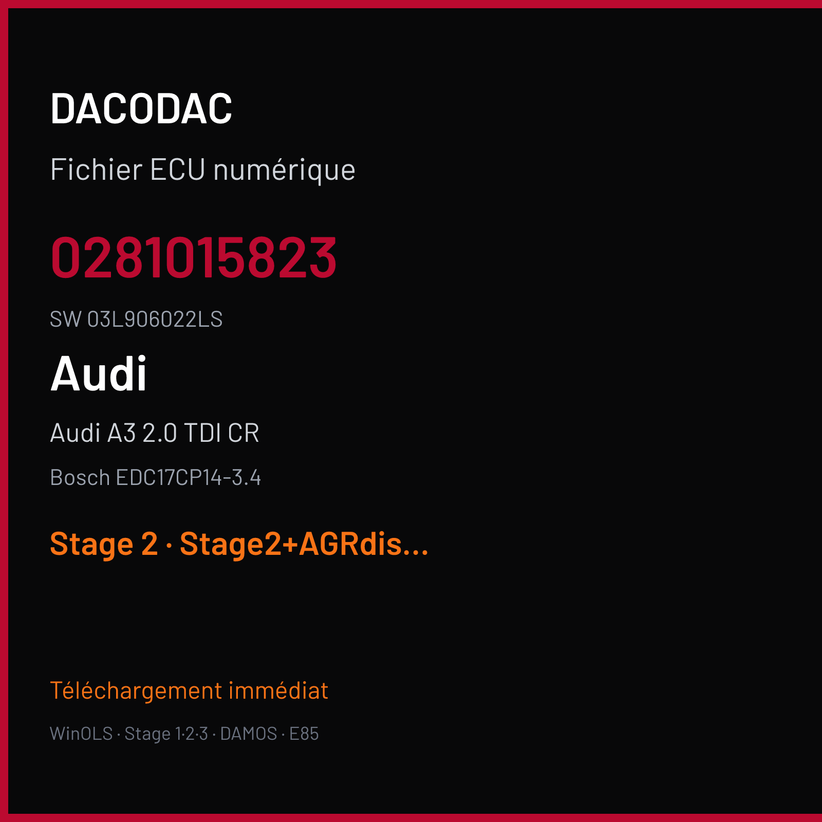 Audi A3 2.0 TDI CR 140 ch (2011) — Bosch EDC17CP14-3.4 — 0281015823 · 03L906022LS · 9978 1037563983 P680I3WF — Stage 2