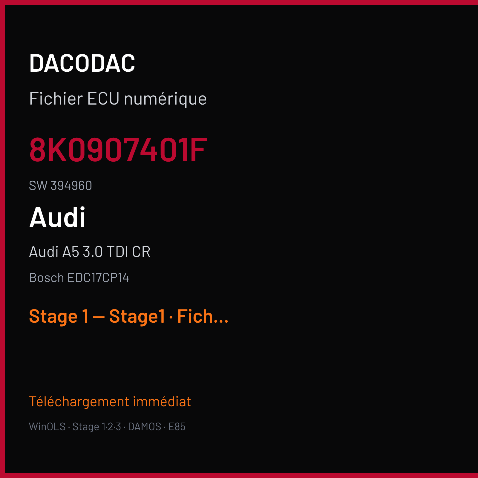 Audi A5 3.0 TDI CR (2008) — Bosch EDC17CP14 — 8K0907401F · 394960 — Stage 1 — Stage1