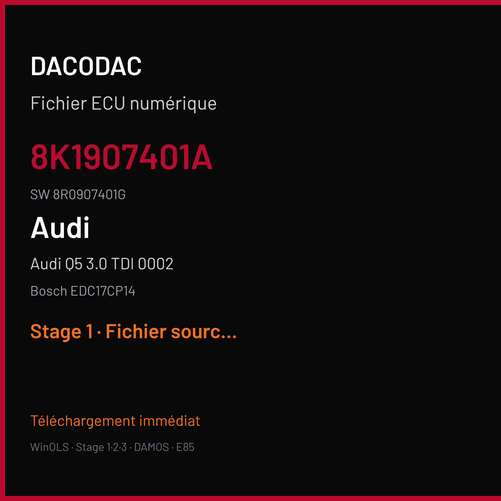 Audi Q5 3.0 TDI 0002 211 ch — Bosch EDC17CP14 — 8K1907401A · 8R0907401G · 500149 — Stage 1