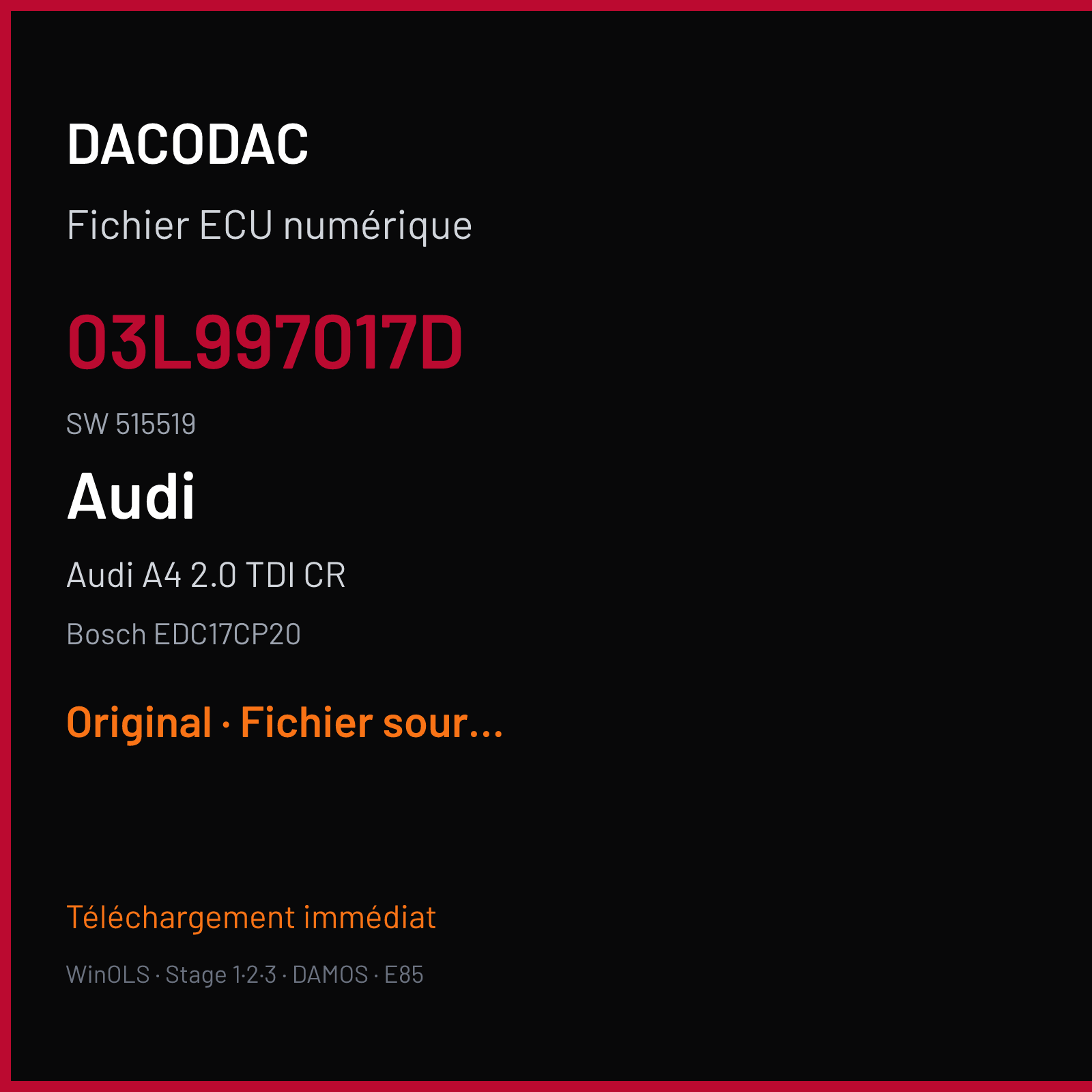 Audi A4 2.0 TDI CR (2010) — Bosch EDC17CP20 — 03L997017D · 515519 — Original