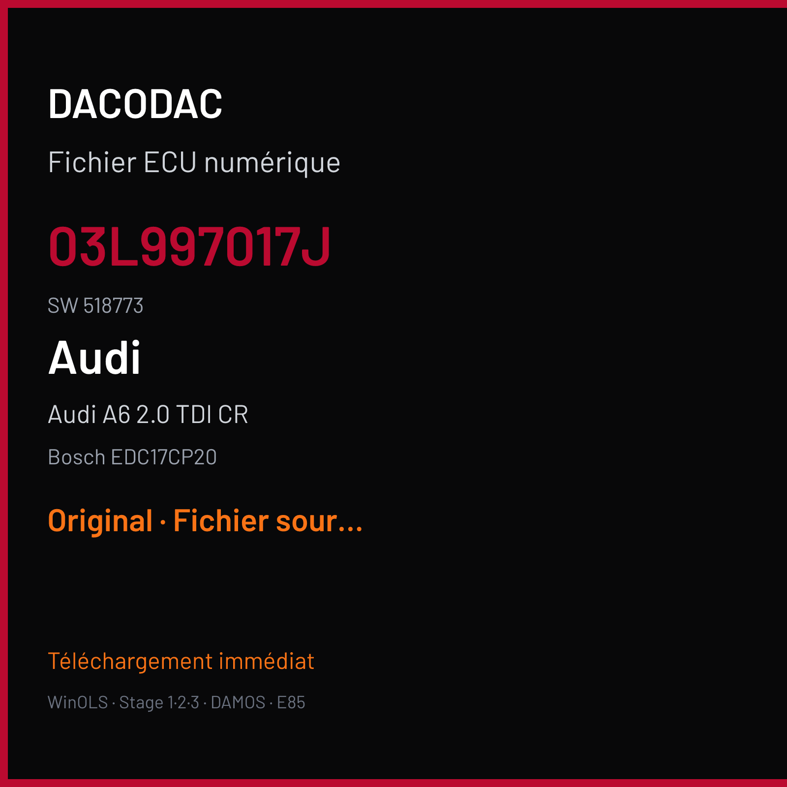 Audi A6 2.0 TDI CR (2011) — Bosch EDC17CP20 — 03L997017J · 518773 — Original