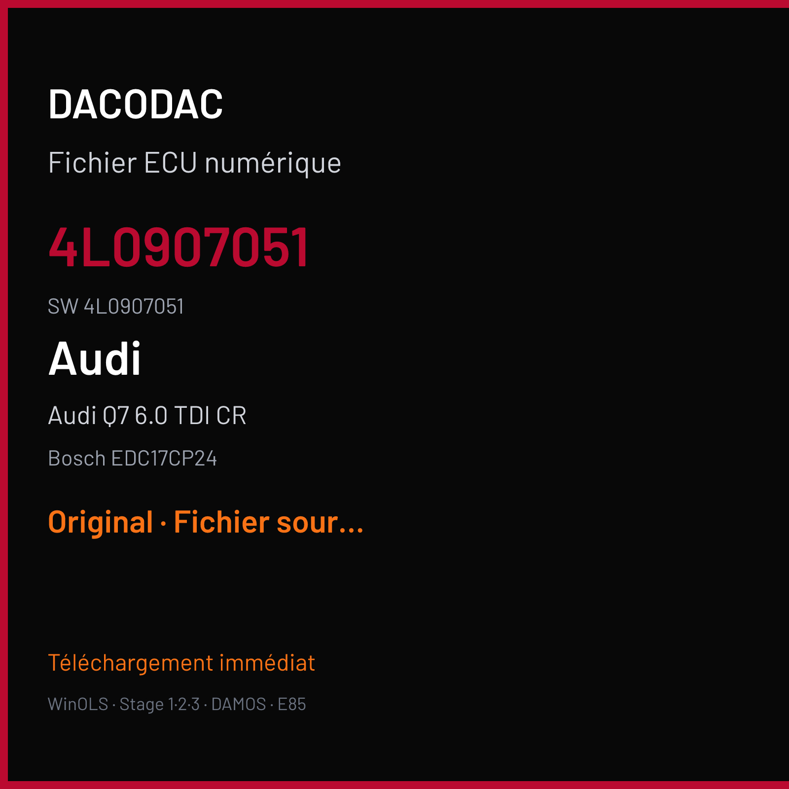Audi Q7 6.0 TDI CR 500 ch (2008) — Bosch EDC17CP24 — 4L0907051 · 4L0907051 · 525518 — Original