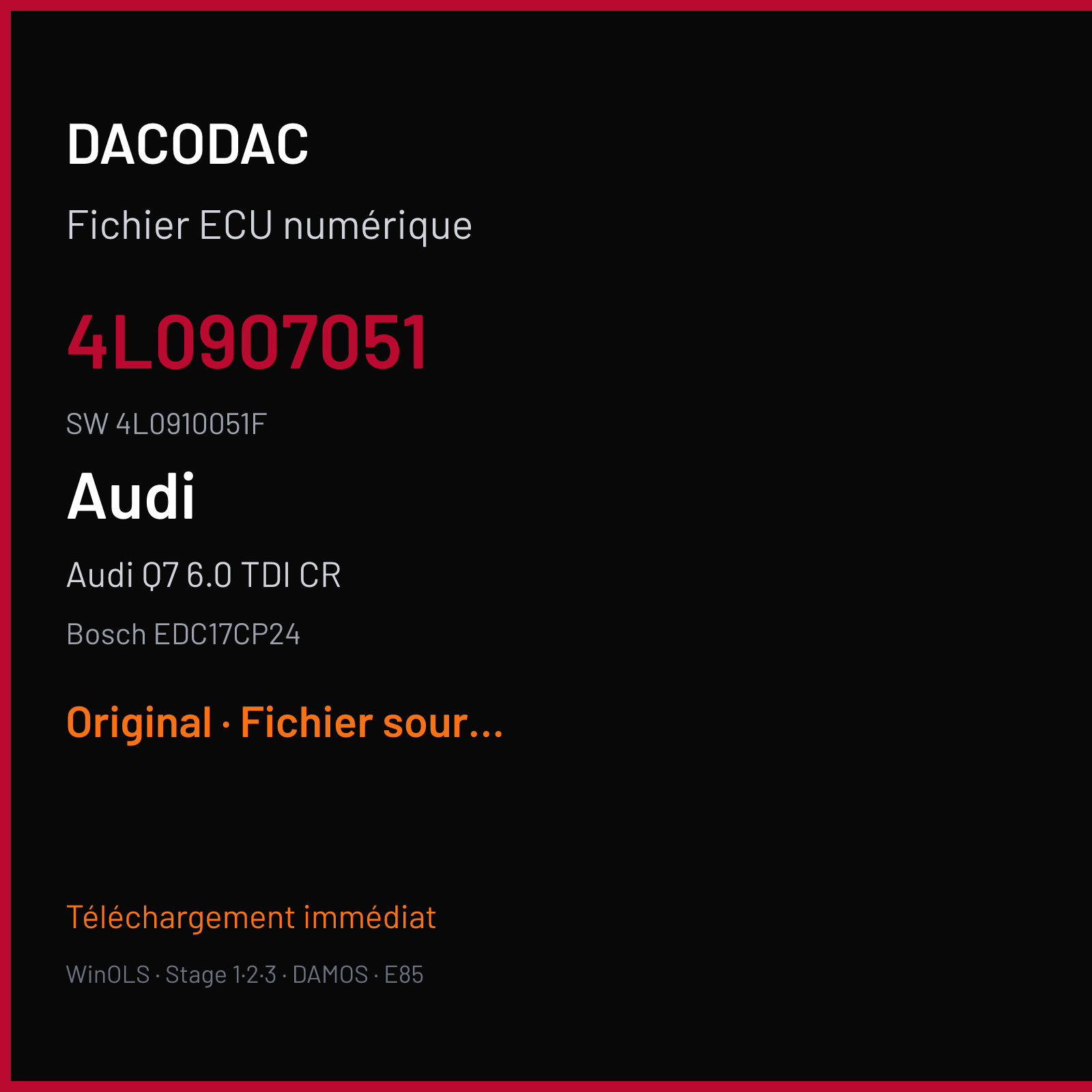 Audi Q7 6.0 TDI CR 500 ch (2008) — Bosch EDC17CP24 — 4L0907051 · 4L0910051F · 525518 — Original